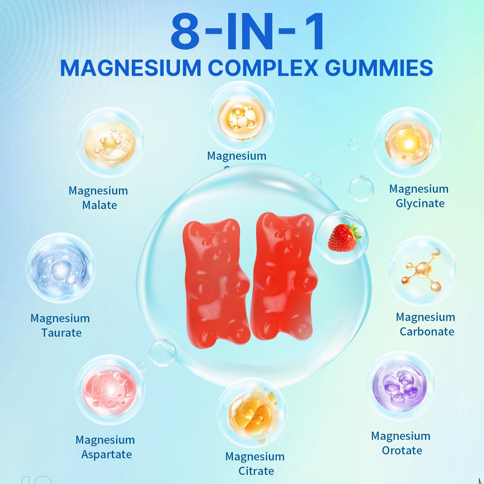 Magnesium Complex Gummies for Women Men 8 in 1, Magnesium Glycinate, Citrate, Malate, Taurate, Supports Bones, Muscle, Nerve Health, Sugar-Free, Vegan Non-GMO, Strawberry Flavor, 120 Count HUUAYAO uk supplements