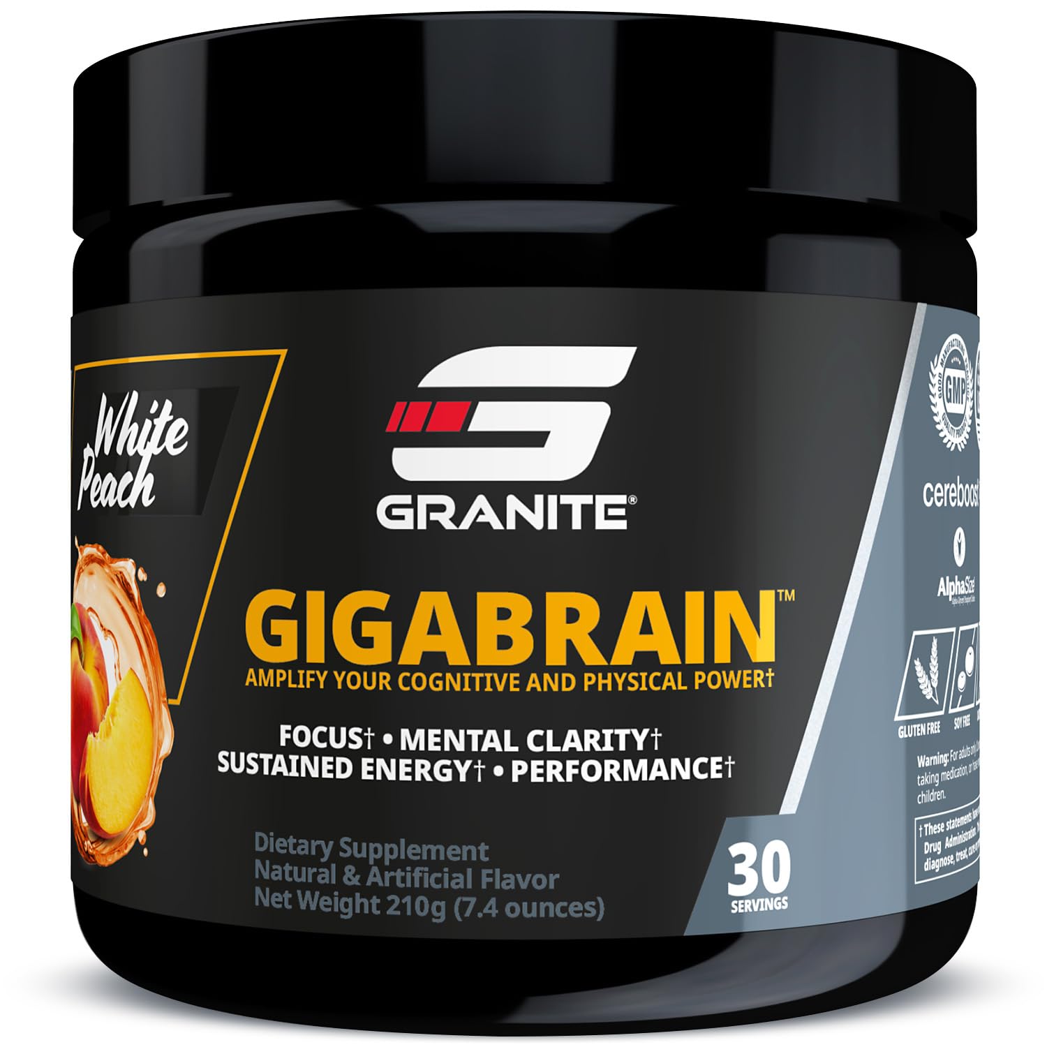 Granite Nutrition GigaBrain Nootropic Energy Powder – Cereboost, Alpha-GPC & ElevATP – Cognitive Focus Supplement for Sustained Energy & Performance – White Peach, 30 Servings Granite Supplements uk supplements