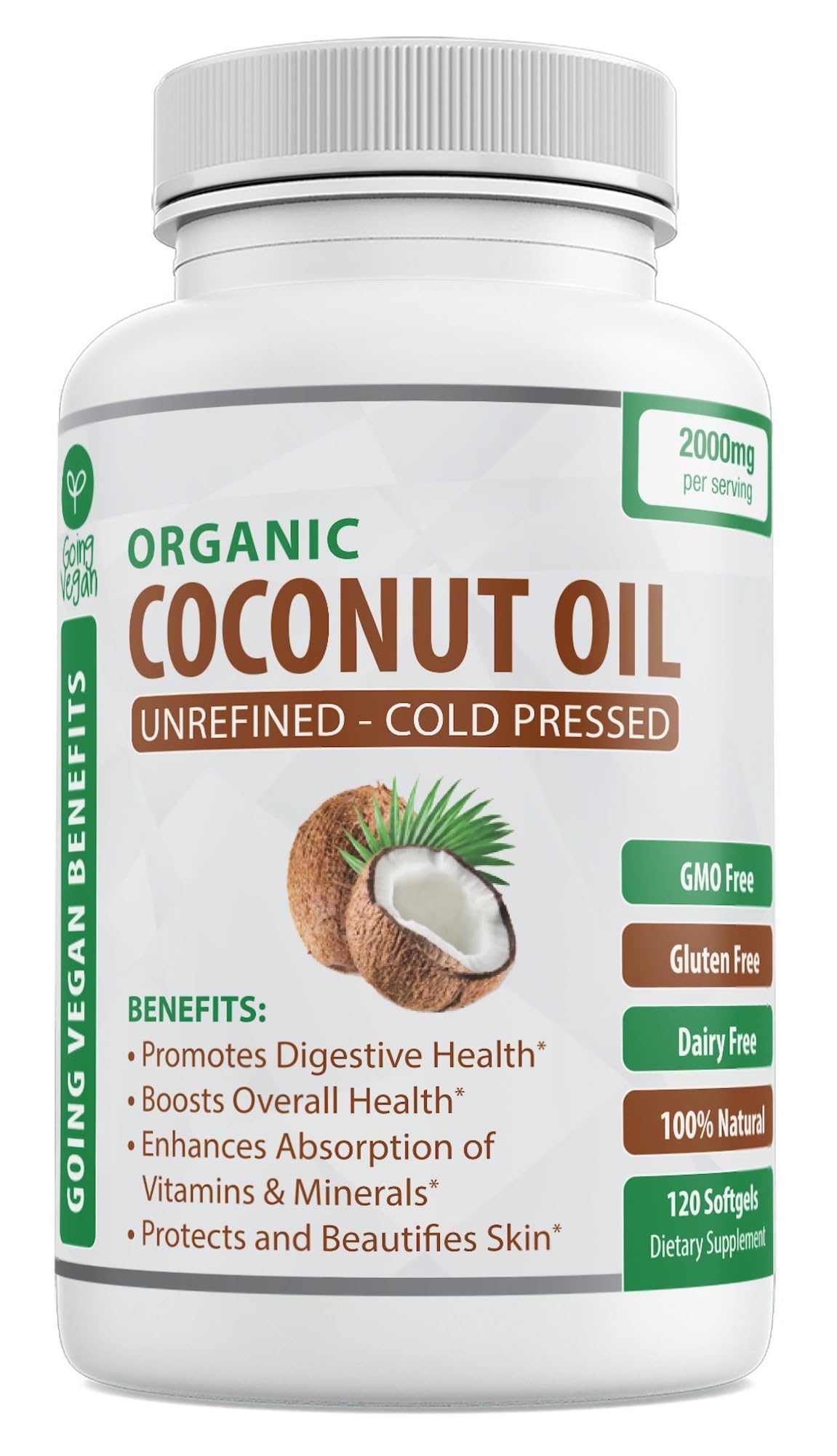 Organic Coconut Oil Capsules 2000mg - 100% Extra Virgin, Cold Pressed for Healthy Skin Going Vegan uk supplements
