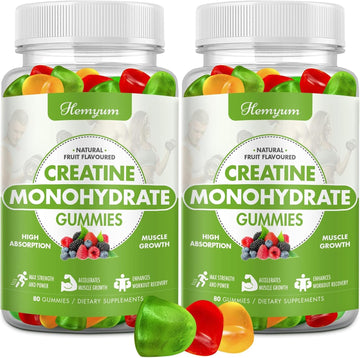 Creatine Monohydrate Gummies - Pre-Workout Creatine for Women Men, Enhanced Muscle Strength, Boost Focus and Endurance, Muscle Builder,Complex L-Taurine + Vitamin B12,Vegan, Gluten-Free 160 Count Hemyum uk supplements
