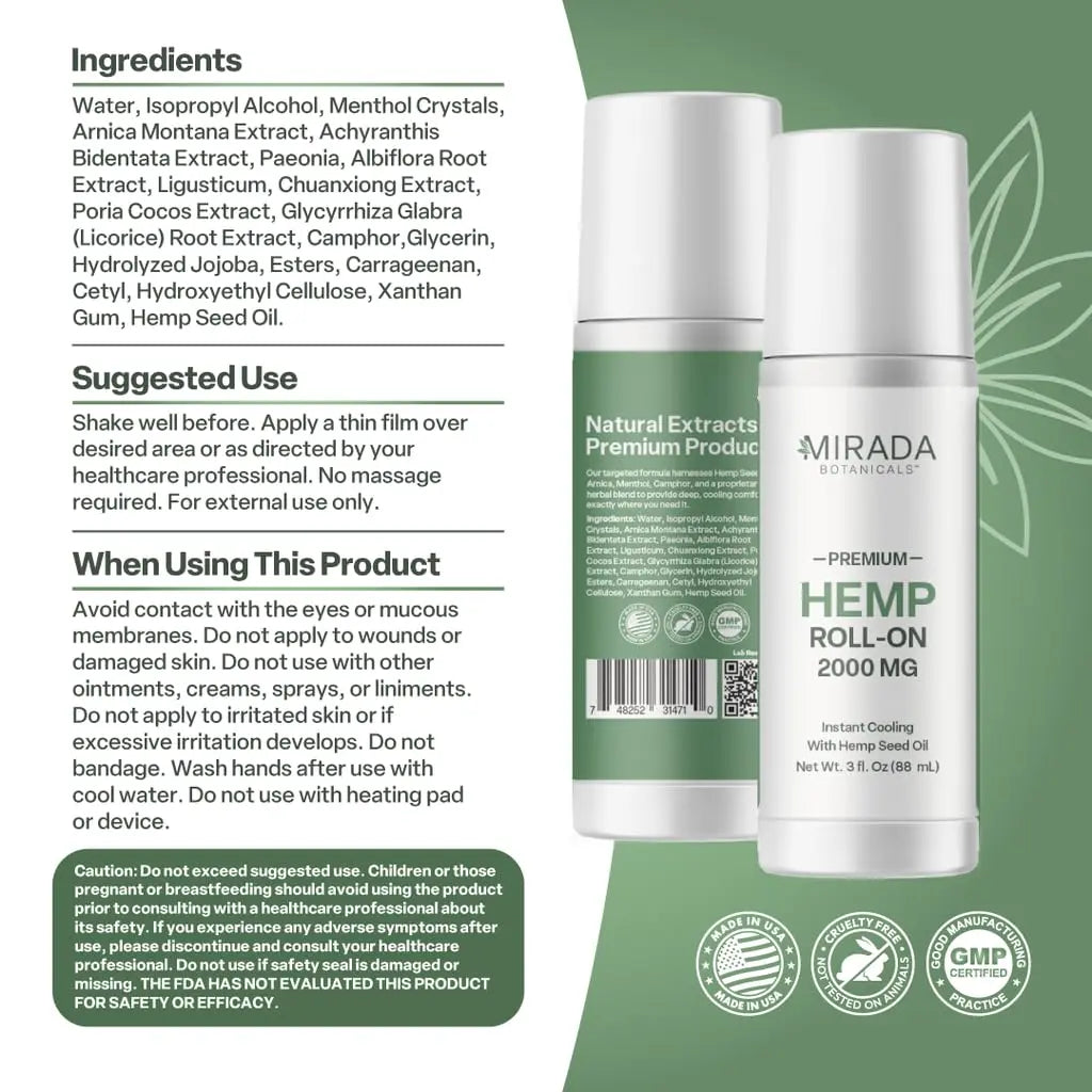 Mirada Botanicals Hemp Cooling Relief Roll-On – 2000mg - Menthol & Arnica – Muscle & Joint Support Mirada Botanicals uk supplements