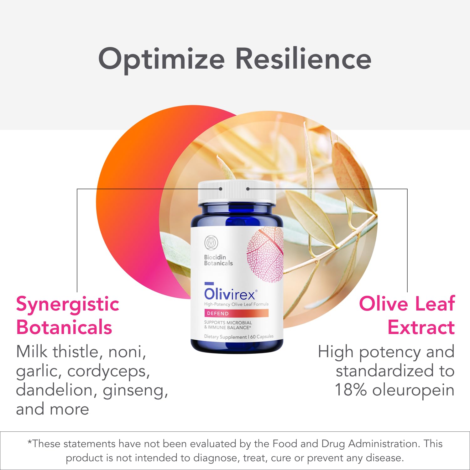 Biocidin Olivirex - Oleuropein Olive Leaf Extract Capsules - High Potency, 18% Oleuropein - Promote Microbial & Immune Support - Professional-Grade Botanical Blend for Detox & Wellness (60 Capsules) Bio-Botanical Research uk supplements