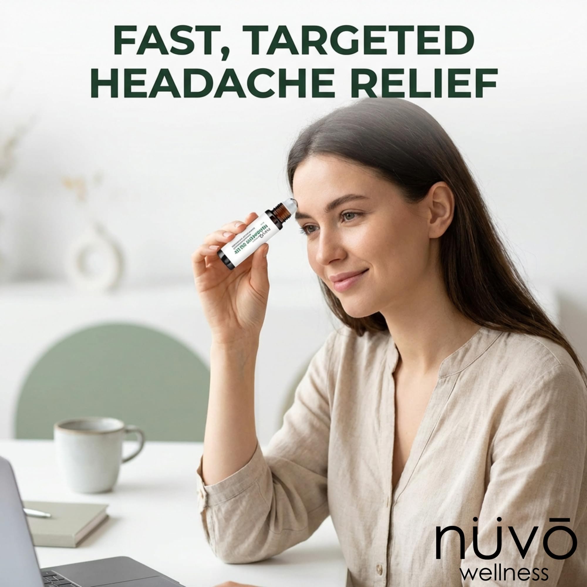 Migraine Relief Roll-On, Made with Peppermint, Lavender, Eucalyptus, & Other Aromatherapy Essential Oils, for Headaches, and Sore Muscles NUVO WELLNESS uk supplements