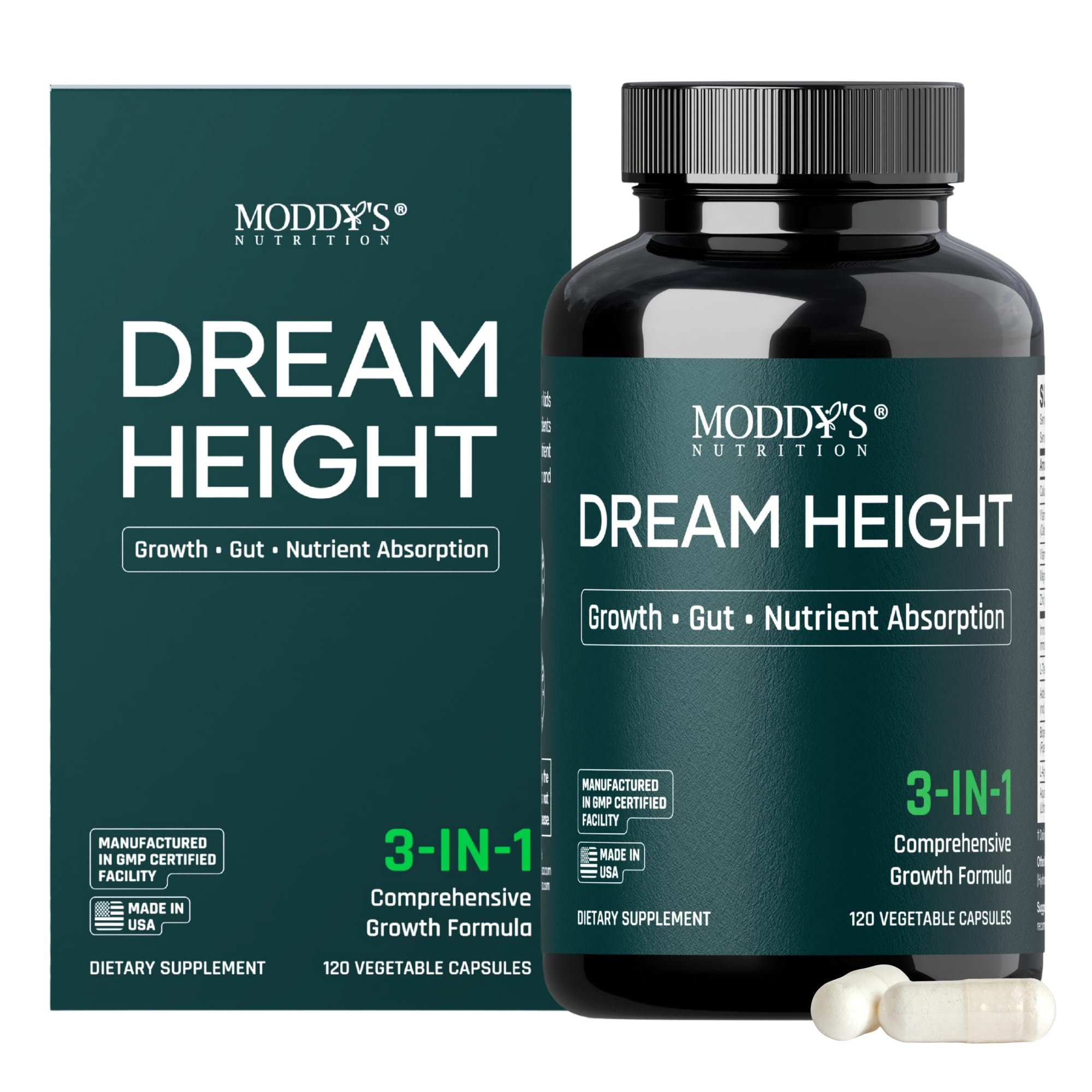 Moddy's Nutrition DreamHeight Growth Supplement for Kids & Teens, Bone, Immune & Sleep Support, Clinically Studied Formula, 120 Small Easy-to-Swallow Capsules Moddy's Nutrition uk supplements