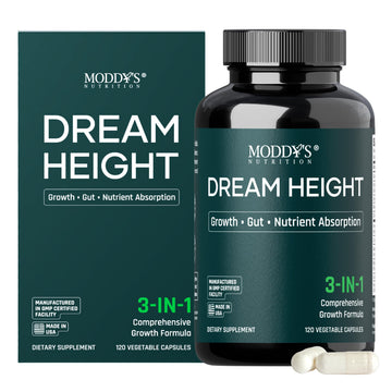 Moddy's Nutrition DreamHeight Growth Supplement for Kids & Teens, Bone, Immune & Sleep Support, Clinically Studied Formula, 120 Small Easy-to-Swallow Capsules Moddy's Nutrition uk supplements