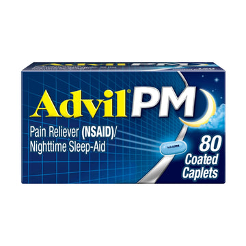 Advil PM Pain Reliever and Nighttime Sleep Aid, Pain Medicine with Ibuprofen for Pain Relief and Diphenhydramine Citrate for a Sleep Aid - 80 Coated Caplets Advil uk supplements