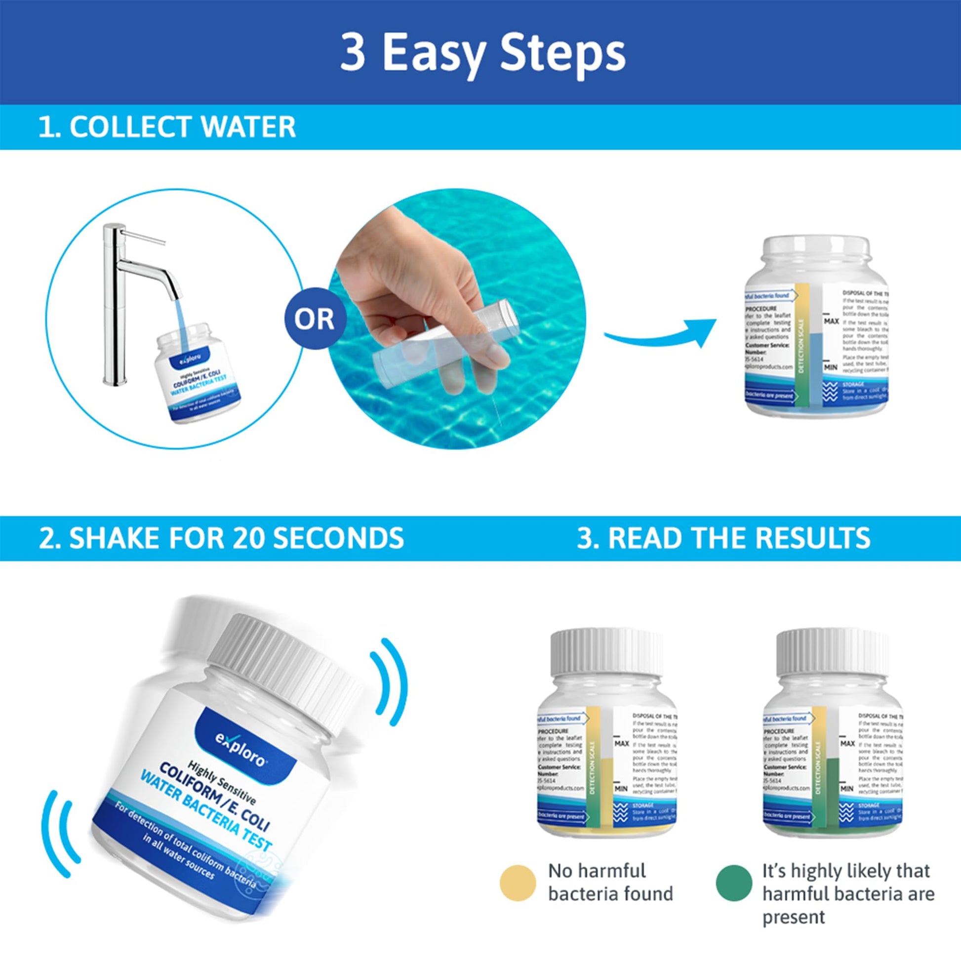 Exploro® Bacteria Water Test Kit, Pond Water Test Kit, Pool Water Testing Kit, Water Testing Kits for Drinking Water for Coliform (E. coli), EPA Approved Pool Test Kit (1 Pack) Exploro uk supplements