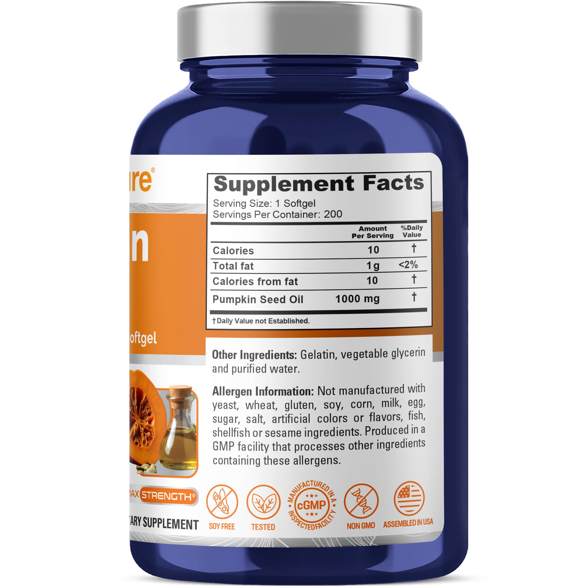 NusaPure Pumpkin Seed Oil 1000mg 200 Softgel Capsules (Non-GMO, Soyfree) Naturally Occurring Phytosterols NusaPure uk supplements