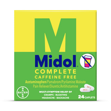 Midol Complete Caffeine Free Caplets 24ct: Midol Complete Caffeine Free Menstrual Pain Relief Caplets with Acetaminophen, Provides Headache Relief and Period Cramps Relief, 24 Count Midol uk supplements