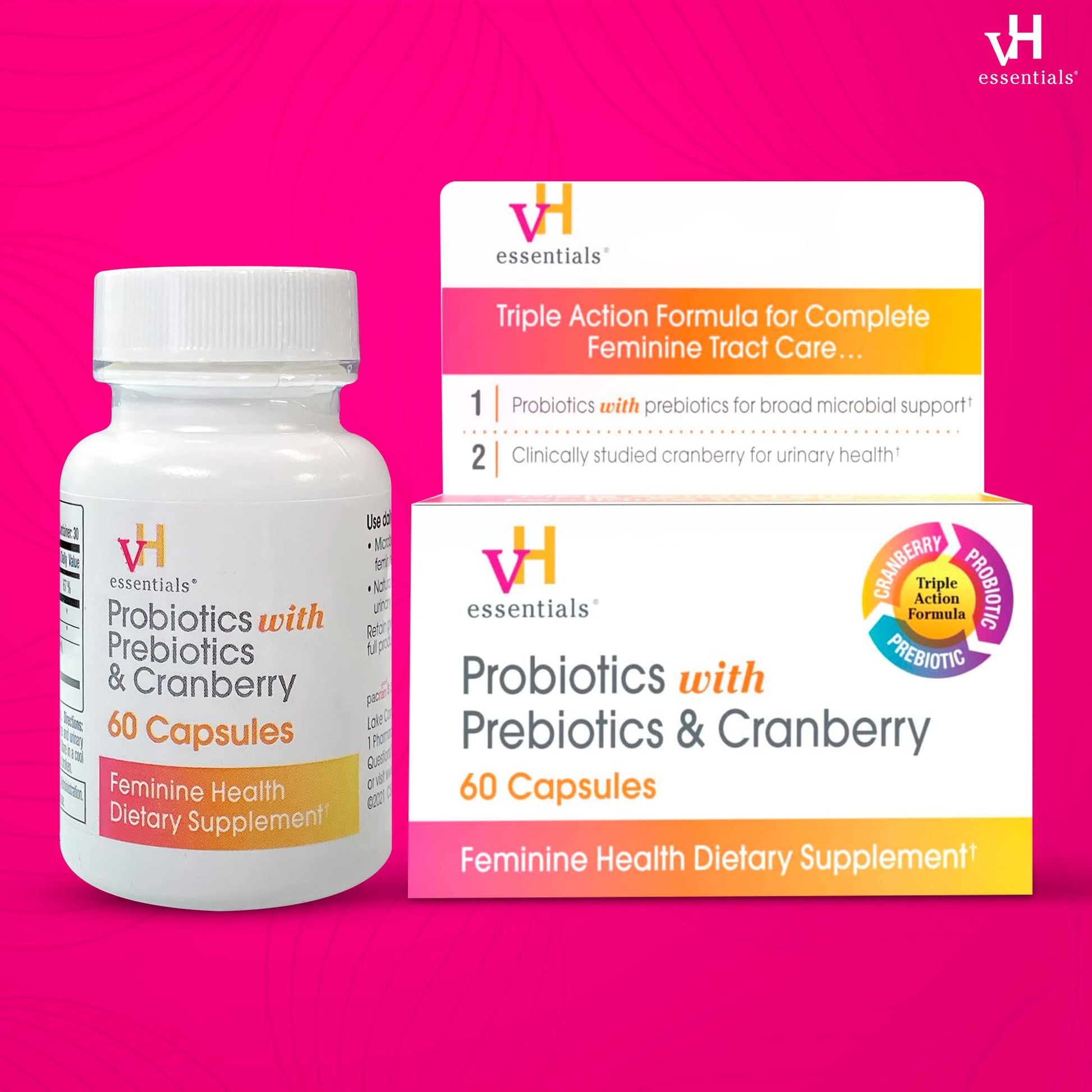 vH essentials Probiotics with Prebiotics and Cranberry Feminine Health vH essentials uk supplements