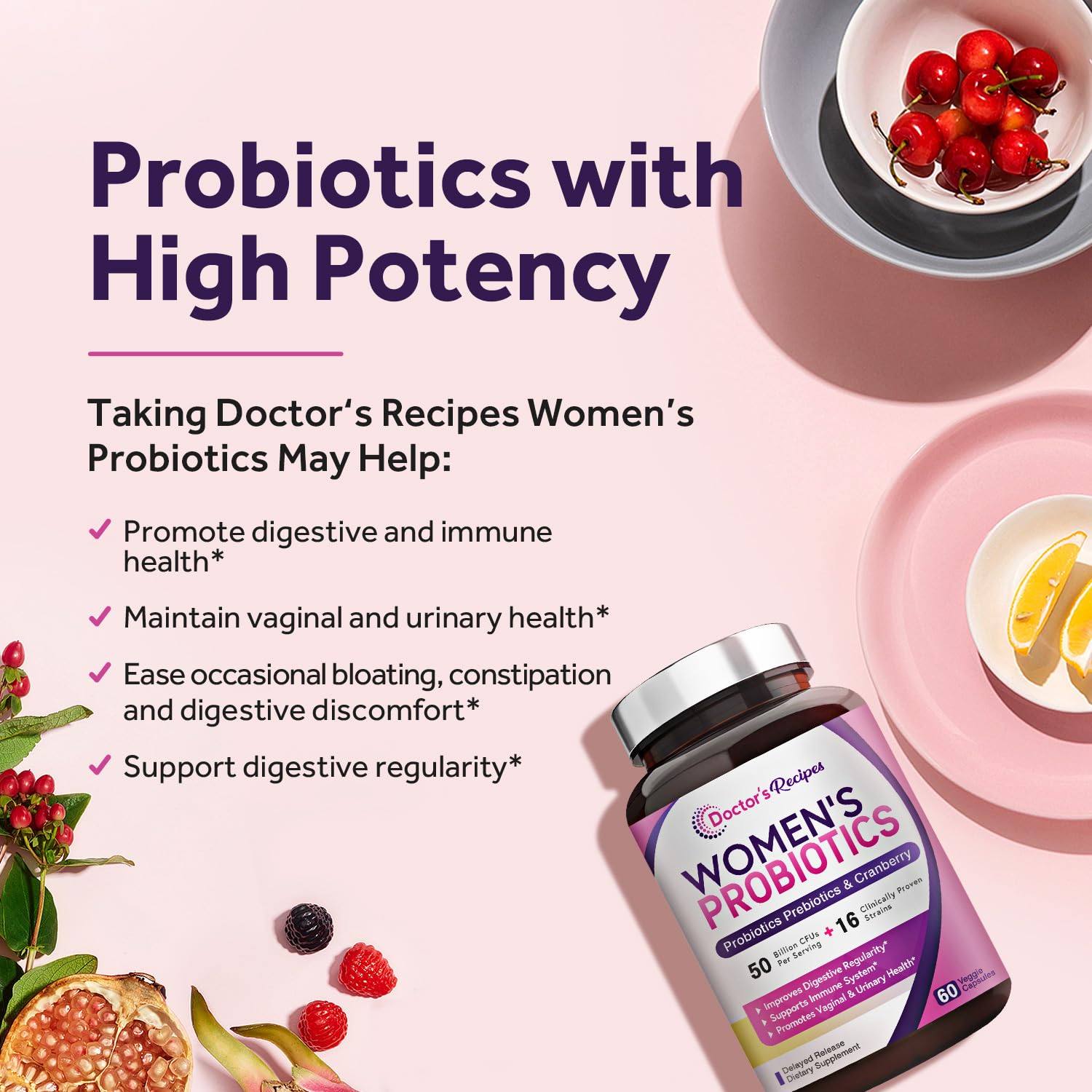 Doctor's Recipes Women’s Probiotic, 60 Caps 50 Billion CFU 16 Strains, with Organic Doctor's Recipes uk supplements
