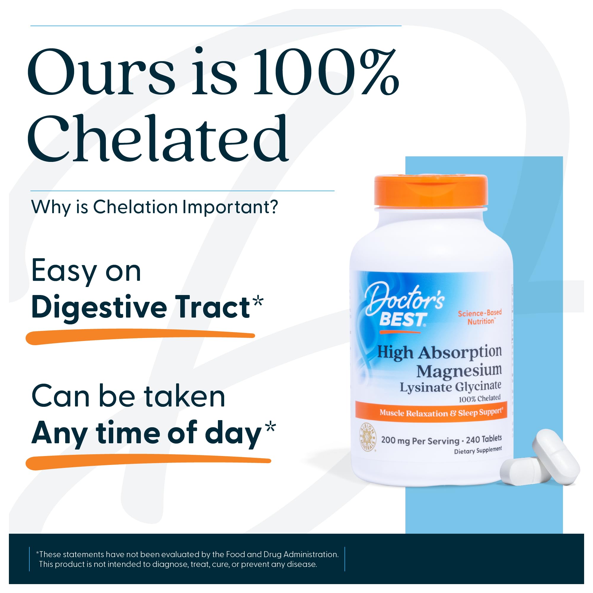 Doctor's Best High Absorption Magnesium Glycinate Lysinate Supplement for Sleep Support - Chelated Magnesium Tablets for Women & Men, 200mg per Serving, Supports Calm & Relaxation, Vegan - 240 Count Doctor's BEST uk supplements
