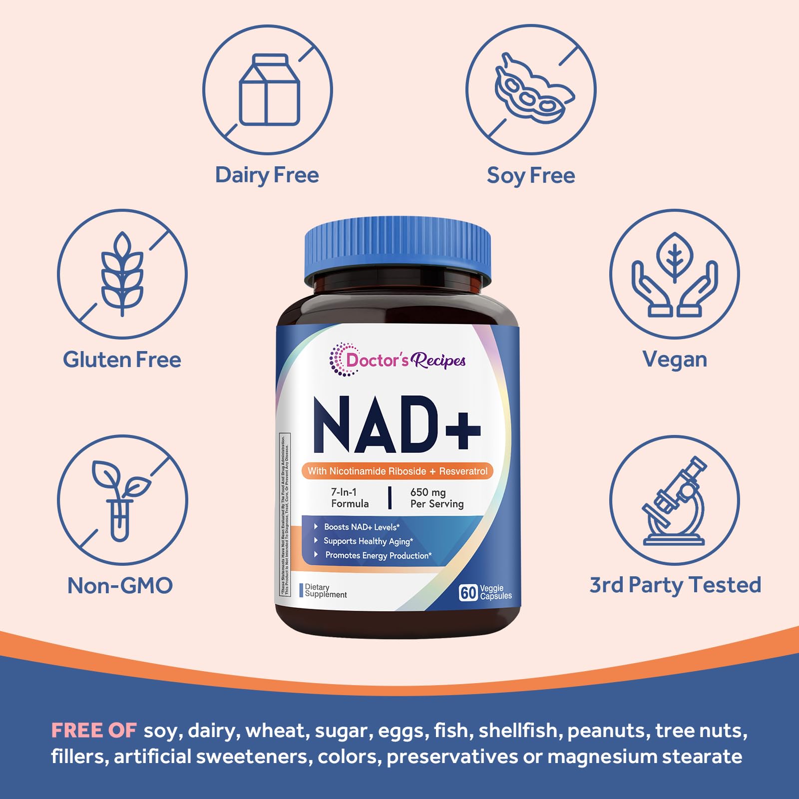 Doctor's Recipes NAD Supplement, Nicotinamide Riboside, Resveratrol, NMN Alternative for Anti-Aging, w/Magnesium Glycinate & L-Tryptophan, 650mg Per Serving, Energy & Mood Boost, 60 Vegan Capsules Doctor's Recipes uk supplements