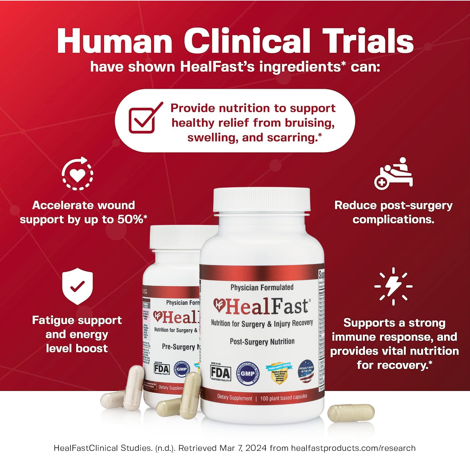 HealFast Complete Surgery & Injury Recovery Supplement: for Wound, Scar Treatment & Bruising w/Vitamins, Bromelain, Quercetin & Probiotics (Pre+Post Op) HealFast uk supplements