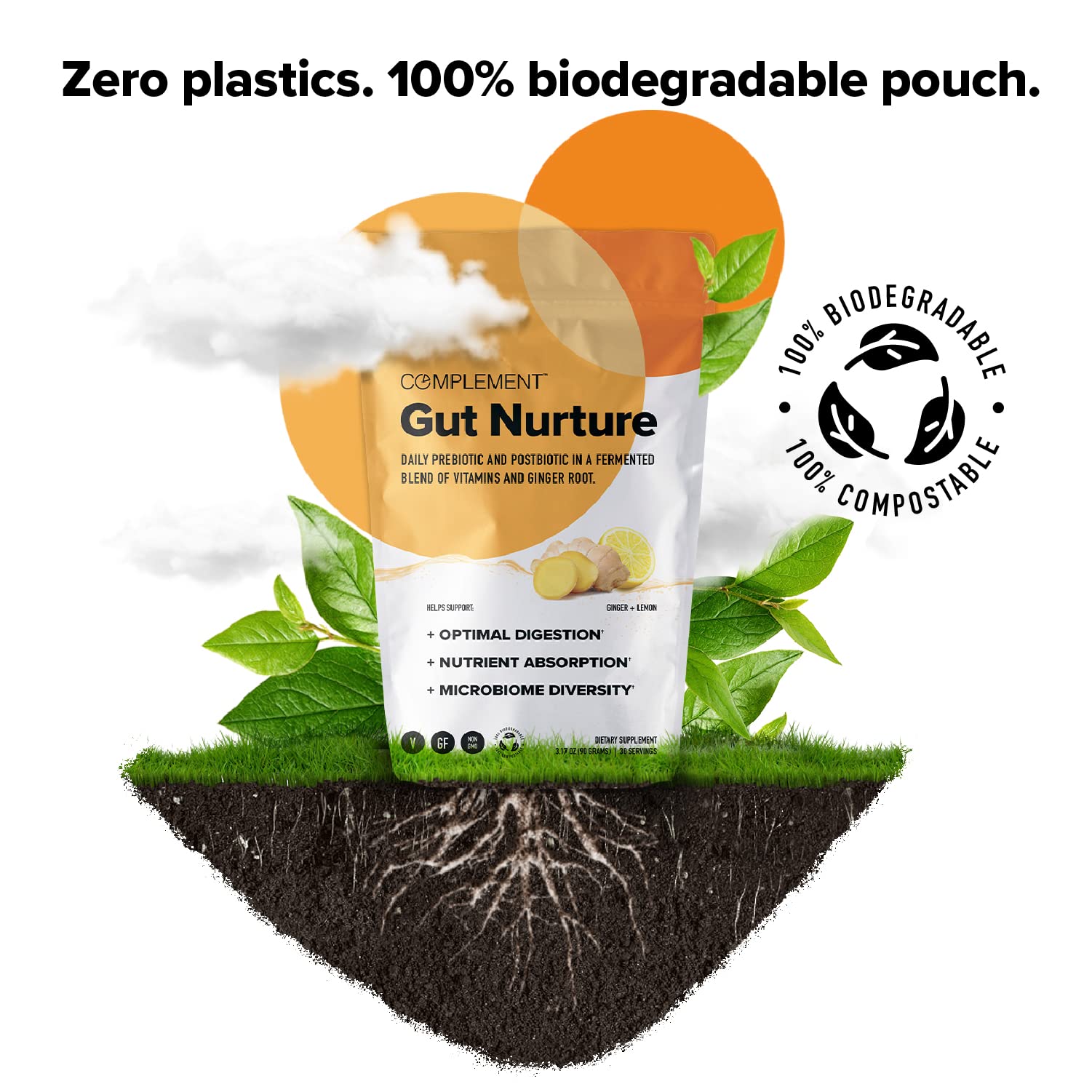 Complement Gut Nurture Prebiotic + Postbiotic Superfood Powder for Leaky Gut Repair, Probiotics for Digestive Health - Ginger Root - 30 Servings Complement uk supplements