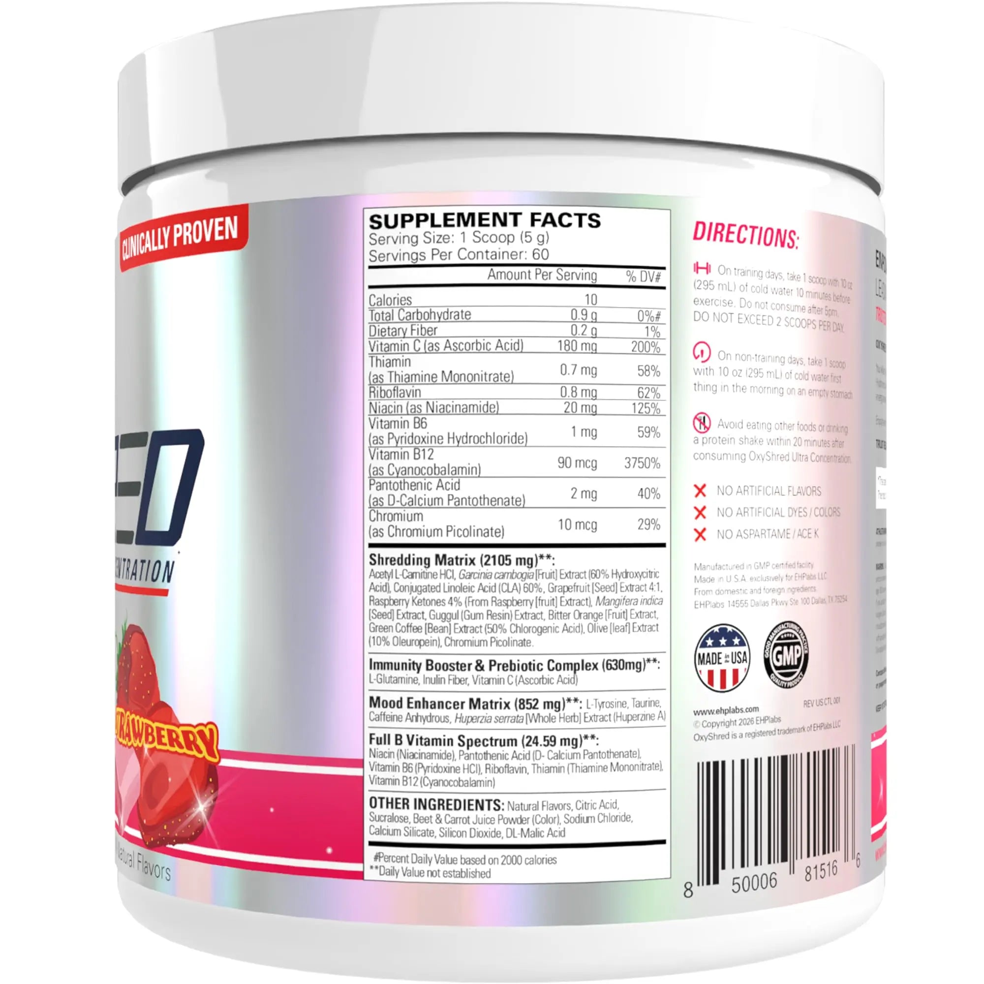 EHP Labs OxyShred Pre Workout Powder - Preworkout Powder with L Glutamine & Acetyl L Carnitine, Energy Boost Drink - Cosmic Blast, 60 Servings EHP Labs uk supplements
