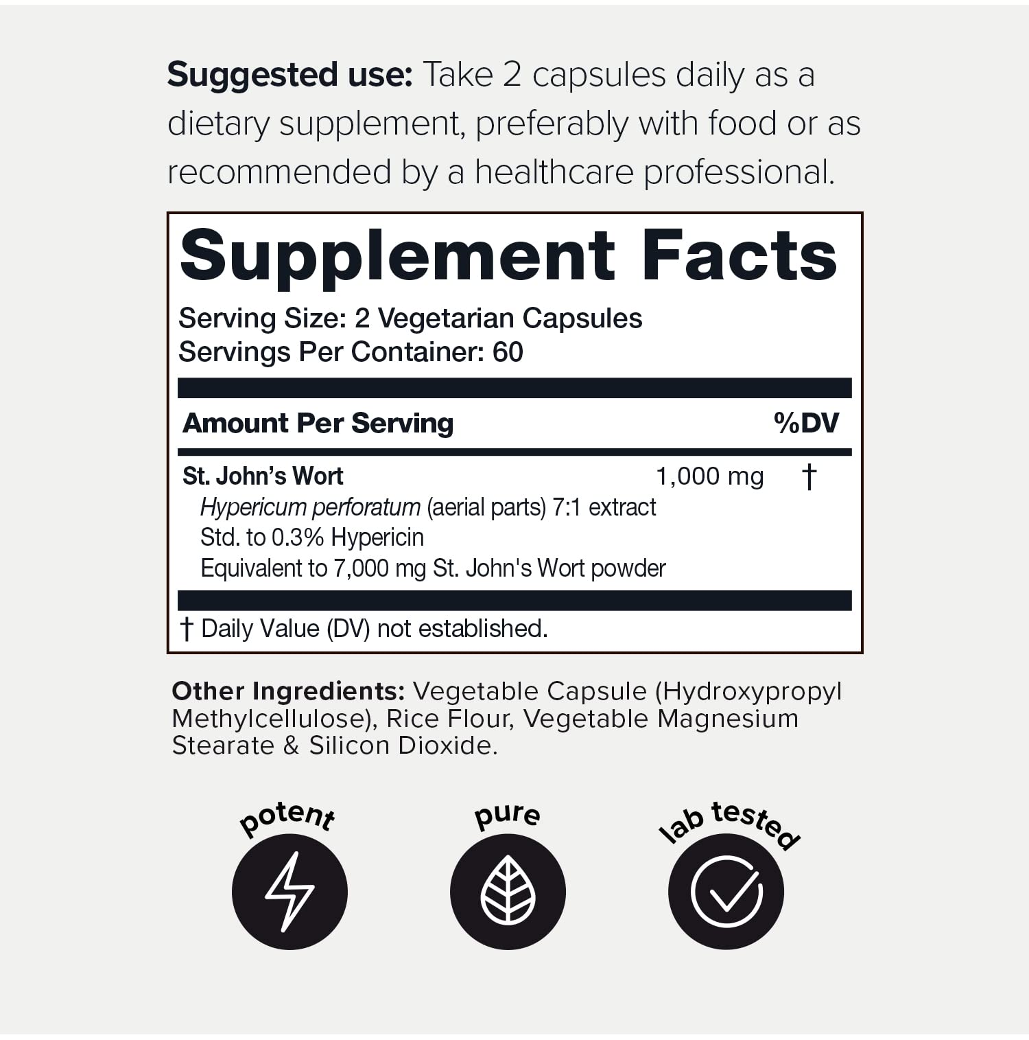 1,000mg Ultra High Strength St. John's Wort Capsules (Non-GMO) - 7X Concentrated Toniiq uk supplements