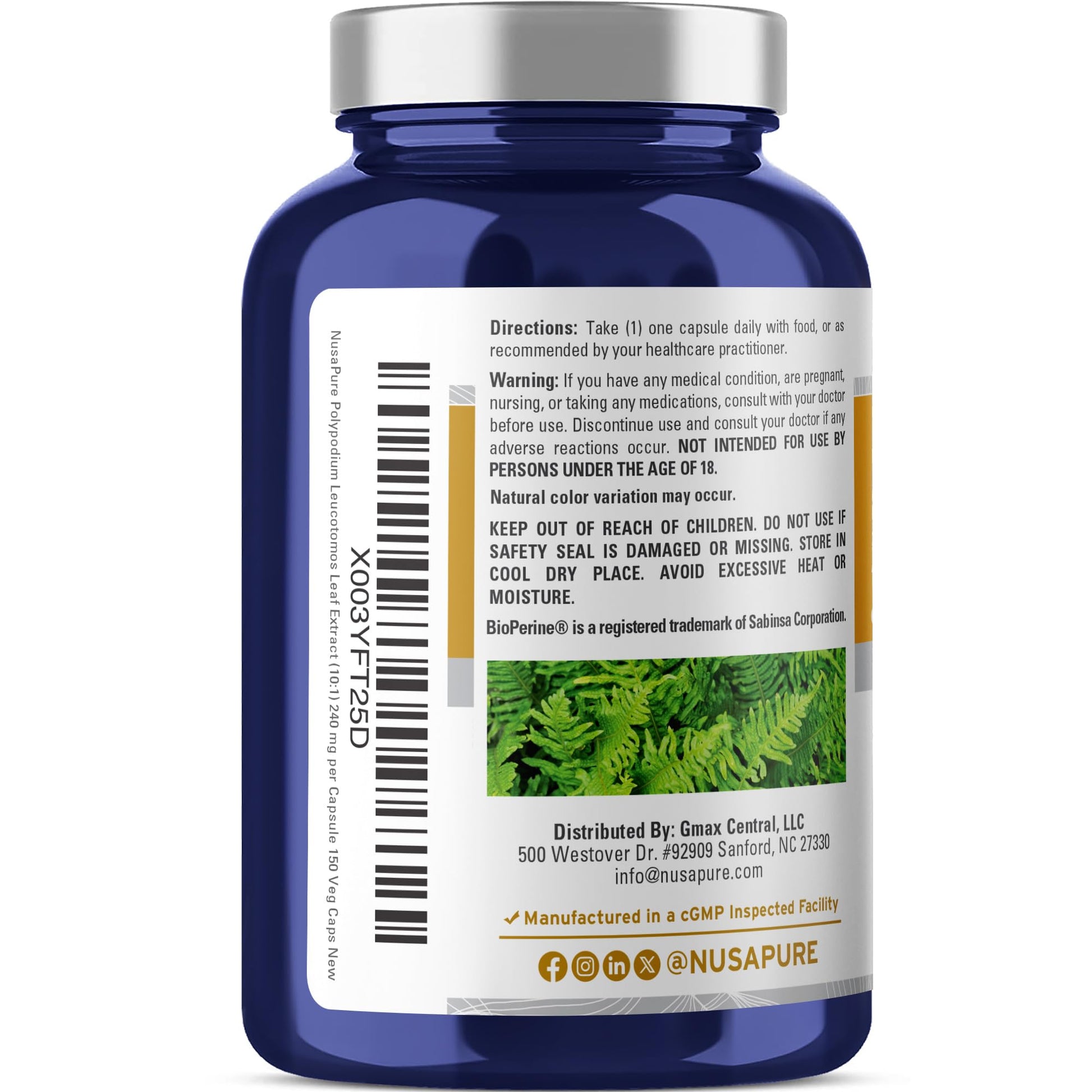 NusaPure Polypodium Nicotinamide 10:1 Extract, 240 mg Equivalent to 2,400 mg per Veg Caps - 150 Count (Non-GMO, Soyfree, Bioperine) NusaPure uk supplements