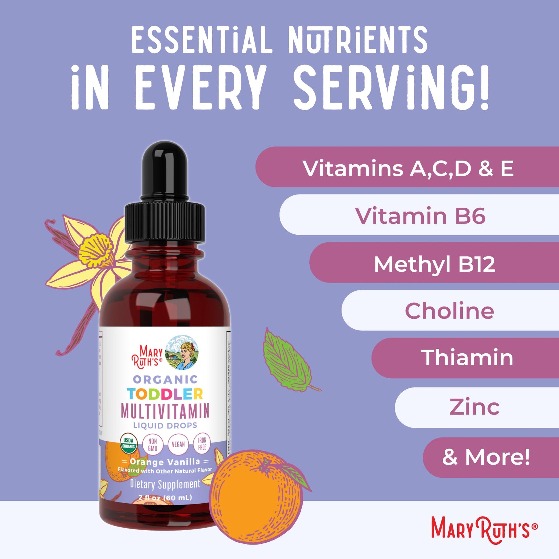 MaryRuth's Toddler Multivitamin | Vitamin A C D E B6 B12 Zinc | Healthy Growth Support | Immunity | Bone Health | Cognitive Function | Organic | Sugar Free | Vegan | Non-GMO | 2 Fl Oz | 30 Day Supply MARYRUTH'S uk supplements