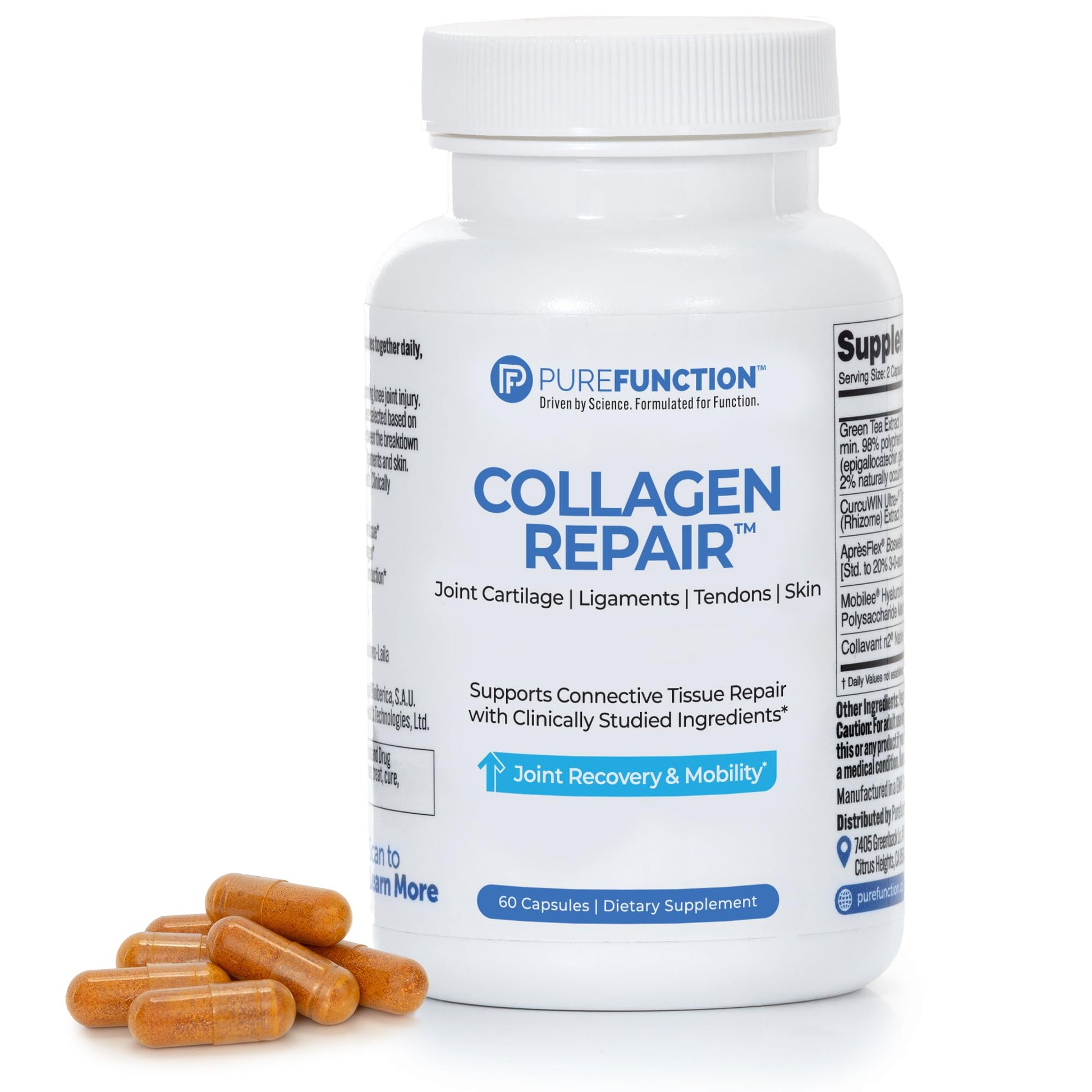 PUREFUNCTION Collagen Repair Joint Support Supplement - Boswellia, Turmeric, Hyaluronic Acid, EGCG, and Undenatured Collagen for Joint Maintenance and Repair - 60 Capsules PUREFUNCTION uk supplements