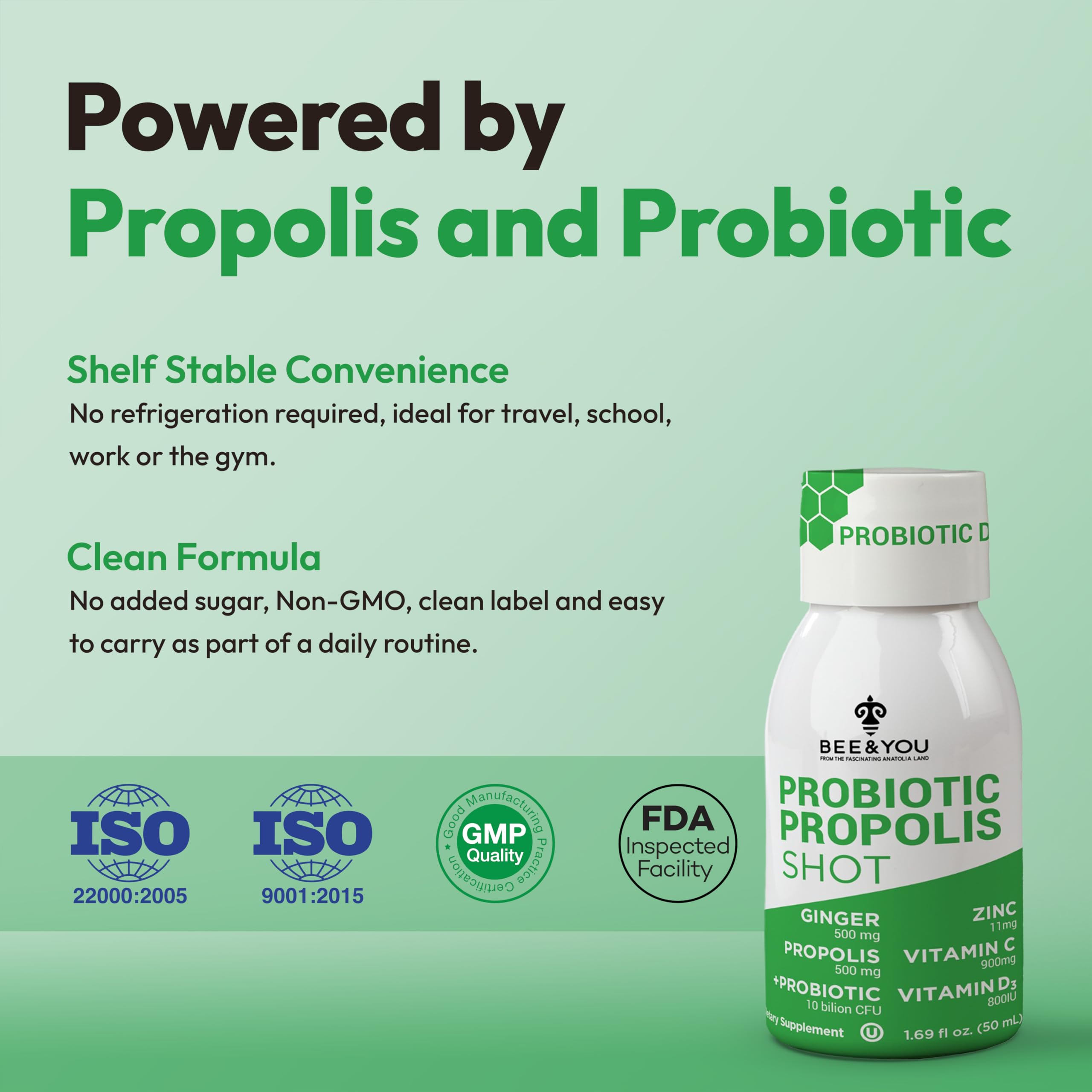 Bee and You Propolis Immune Shot, Probiotic, Vitamin C, Vitamin D3, Zinc, Ginger, Immune Support, Gut Health, Digestive Health, Bioactive 1.69 Fl. oz, 12 Pack BEE & YOU uk supplements
