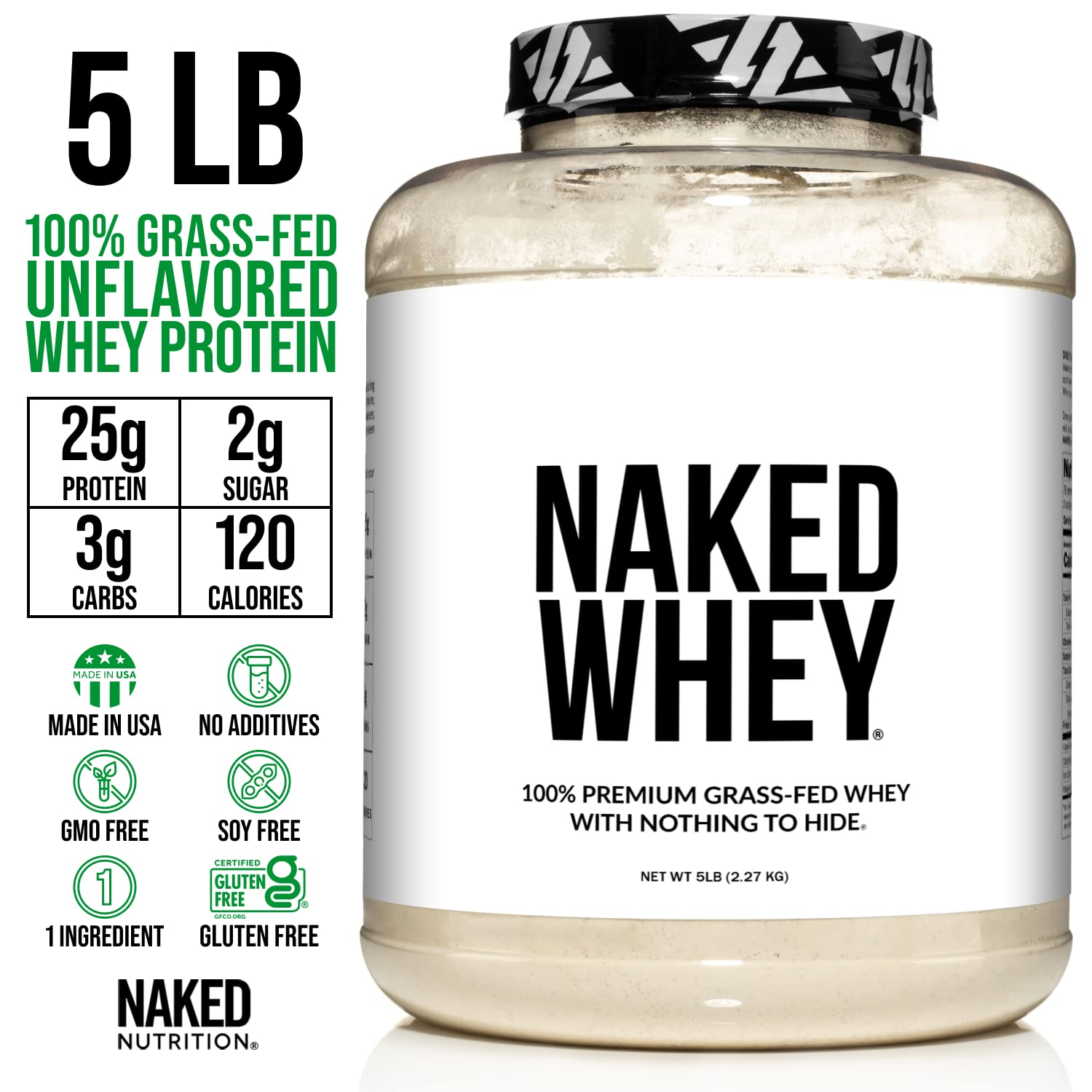 NAKED WHEY 5LB 100% Grass Fed Unflavored Whey Protein Powder - US Farms NAKED uk supplements