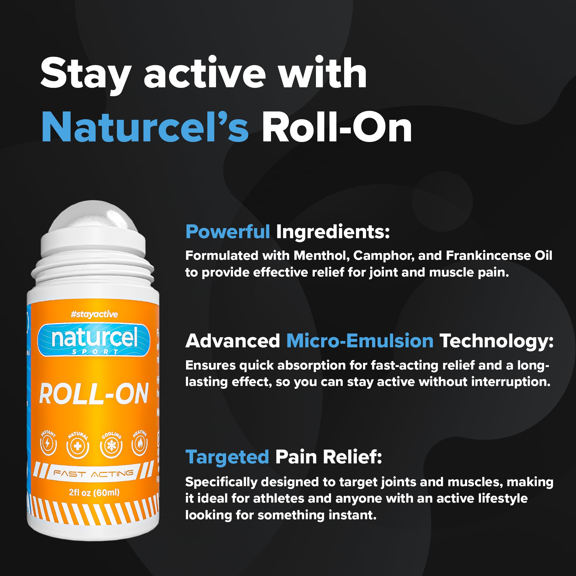 Naturcel Sport Roll-On, 2FL OZ, Topical Reliever for Aches and Pains of Muscles and Joints, Cooling, Fast Acting, Mess Free Massage Roller, Colorless Naturcel uk supplements