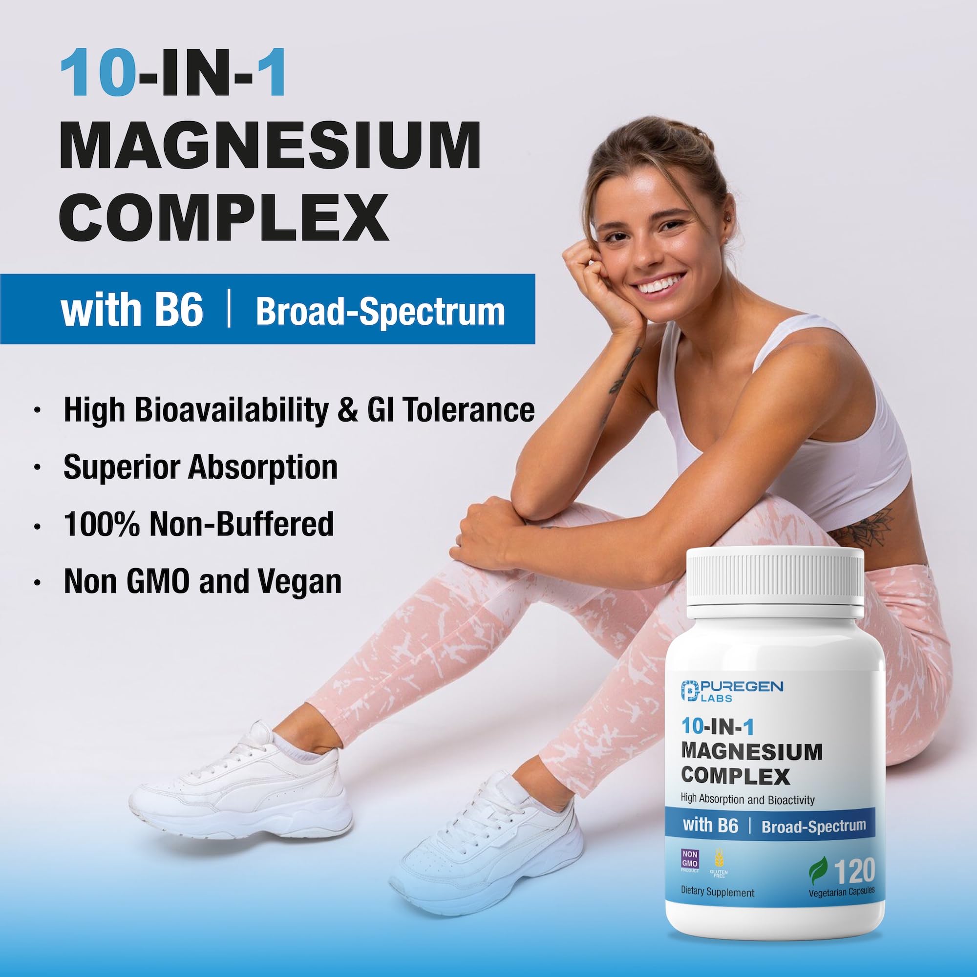 Puregen Labs 10 in 1 Magnesium Complex 500mg with B6-120 Veggie Capsules [High Absorption and Bioactivity] Non-GMO, NO Gluten and Dairy P Puregen Labs uk supplements