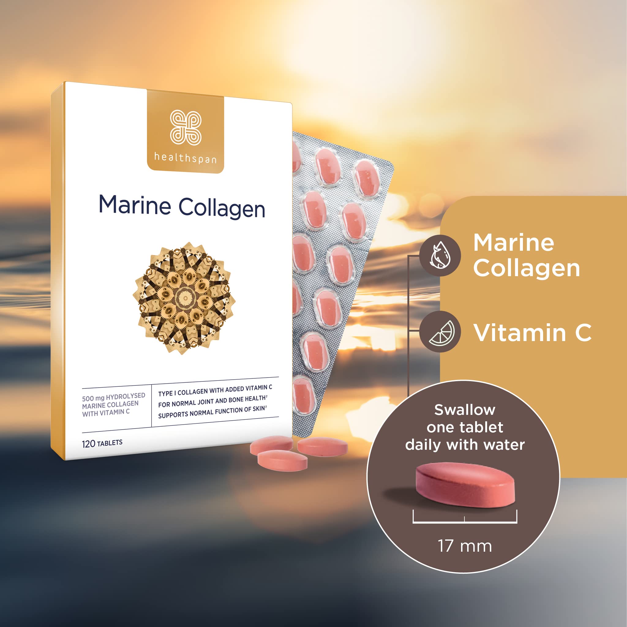 Healthspan Marine Collagen 500mg (120 Tablets) | Hydrolysed Type I Marine Collagen healthspan uk supplements