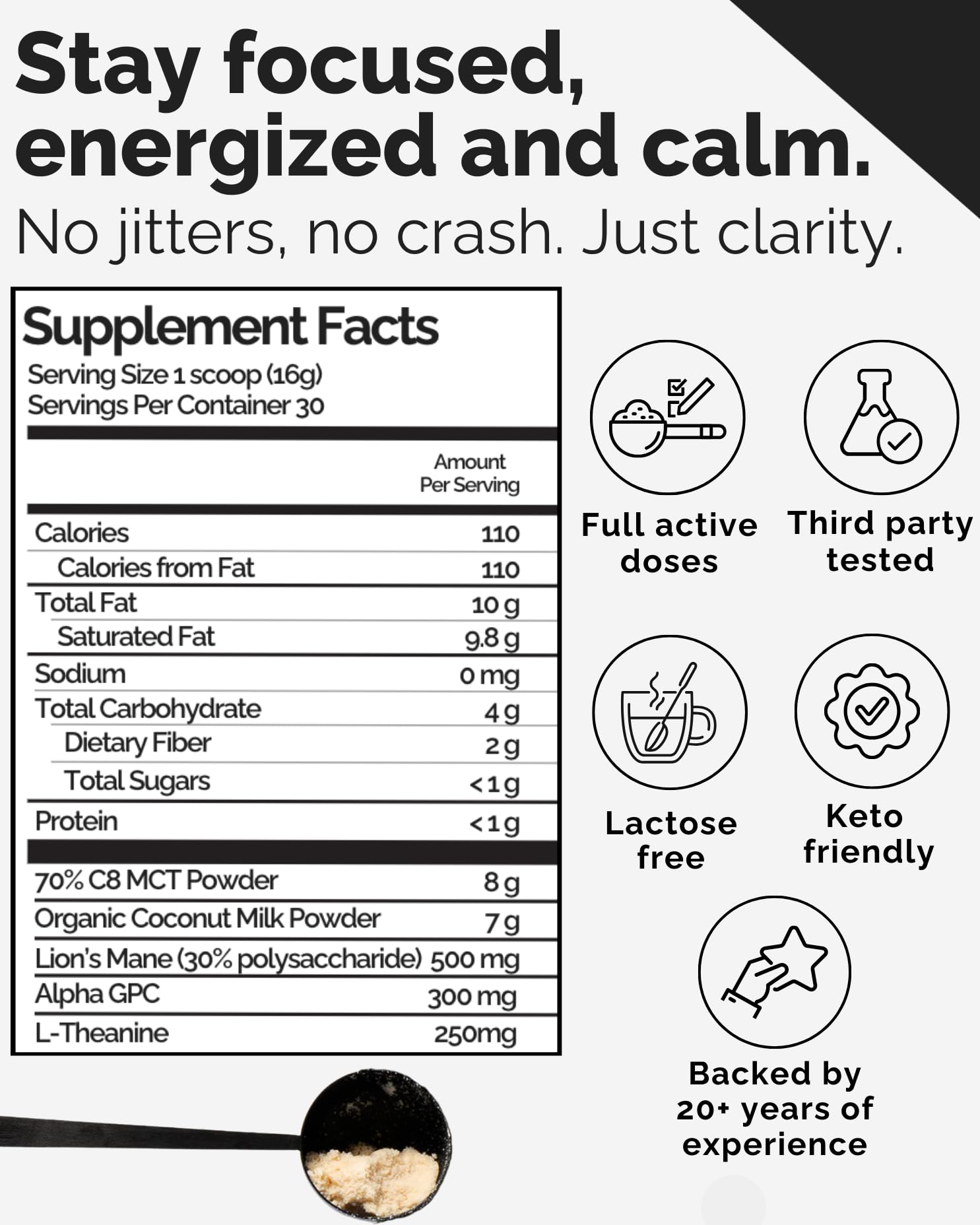 Keto Brainz C8MCT Based Nootropic - with 500mg Lion's Mane Mushroom, AlphaGPC & L-Theanine This is The Ultimate Easy to use nootropic Stack & Makes Delicious Mushroom Coffee! 16oz. 30 Servings Keto Brainz uk supplements