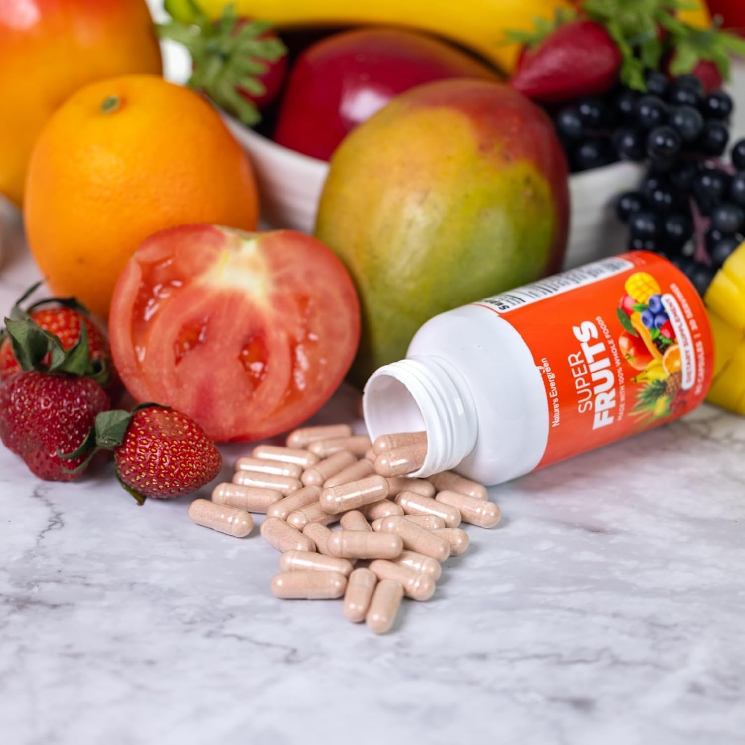 Fruits and Veggies Supplement - Nature Fruits and Vegetables Supplements - Vegan, Non GMO, Soy Free, Superfood Vitamins & Minerals Nutritional Balance - (Total 180 Capsules - Pack of 2) Made in USA Nature's Evergreen uk supplements