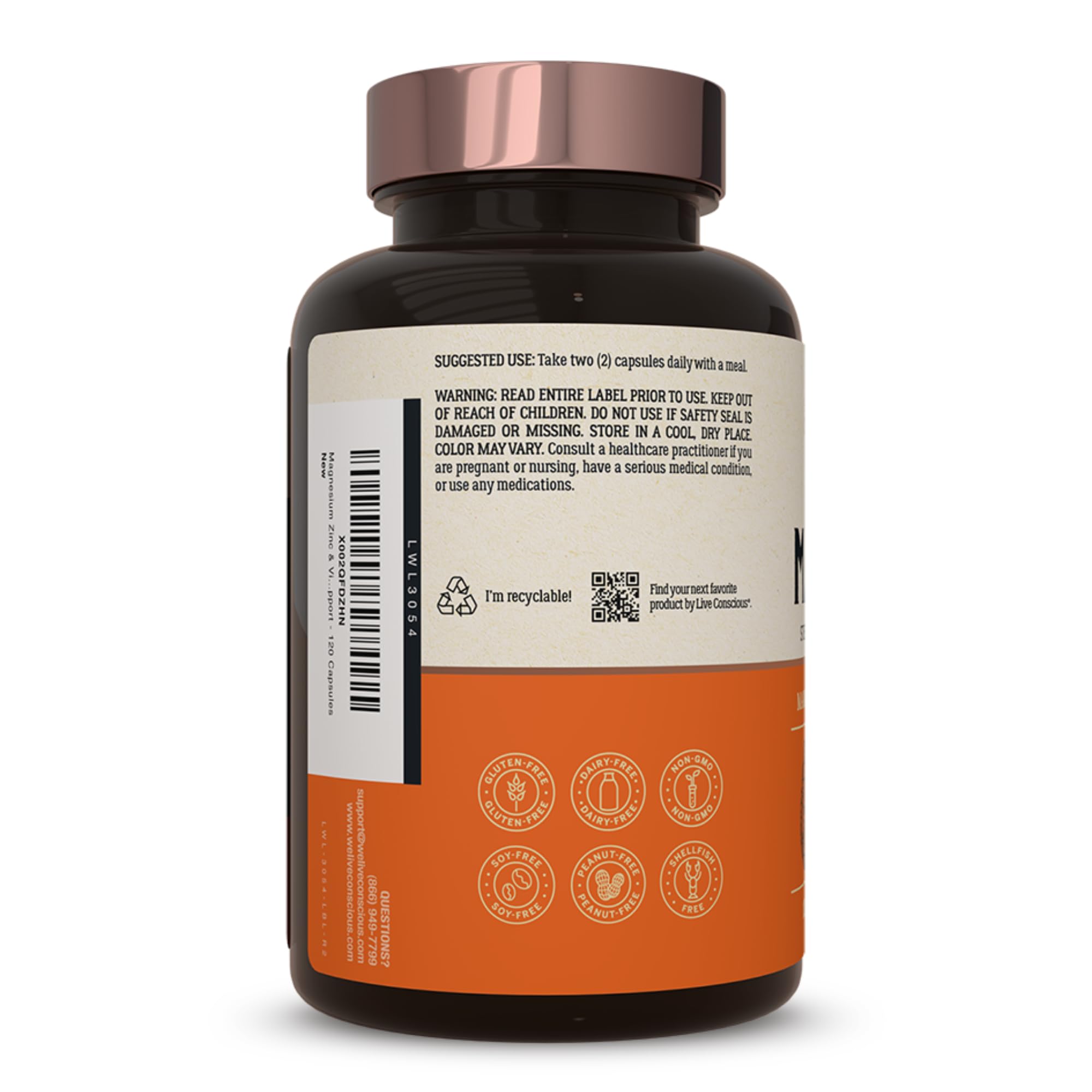 Live Conscious Magwell Magnesium Zinc & Vitamin D3 - Magnesium Glycinate, Malate, & Citrate - Triple Supplement for Women & Men - for Sleep, Bone, Heart, Immune Support - 120 Caps Live Conscious uk supplements