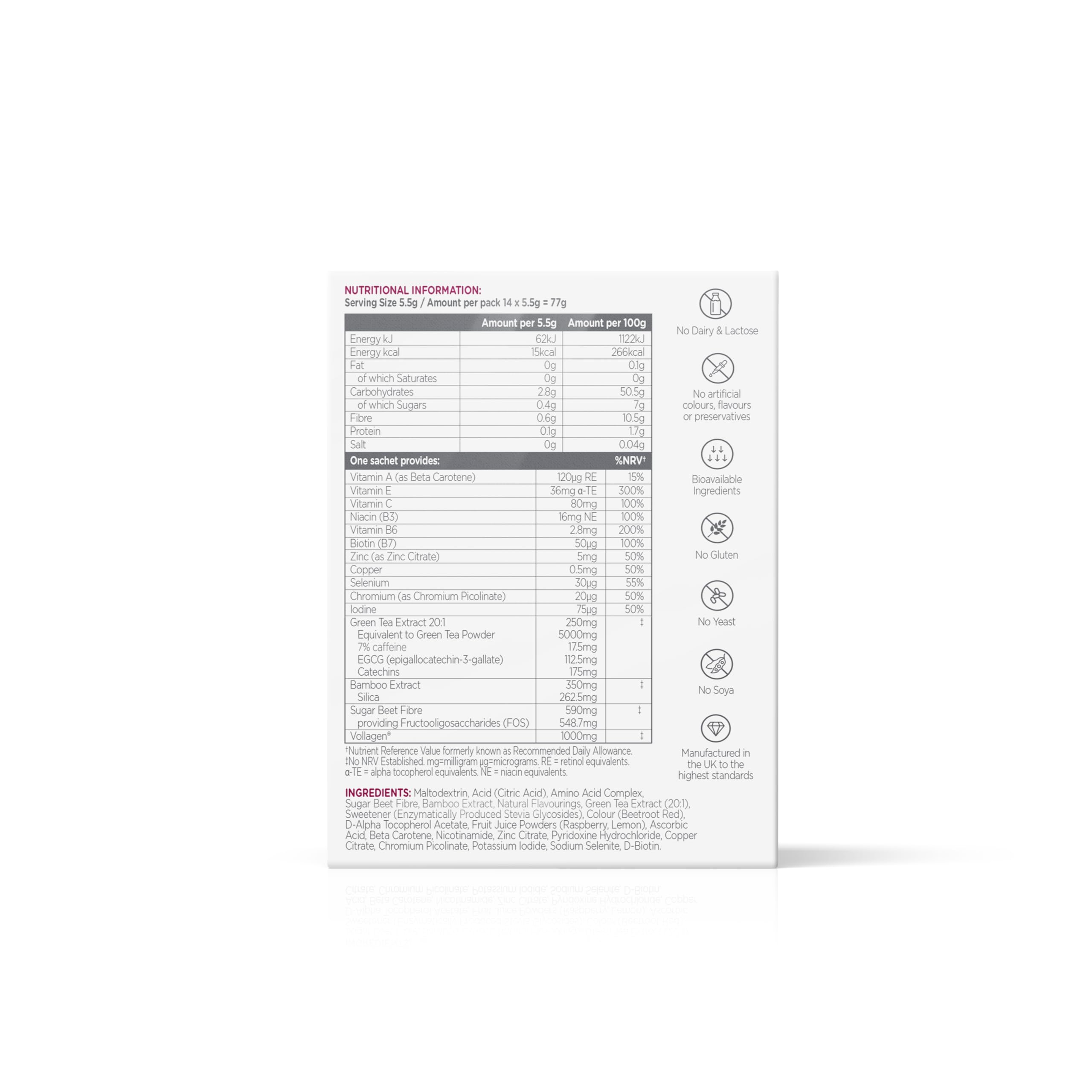Wassen Beauty and Collagen - Plant-Based Vegan Collagen - 14 Raspberry & Lemon Flavoured Sachets Wassen uk supplements