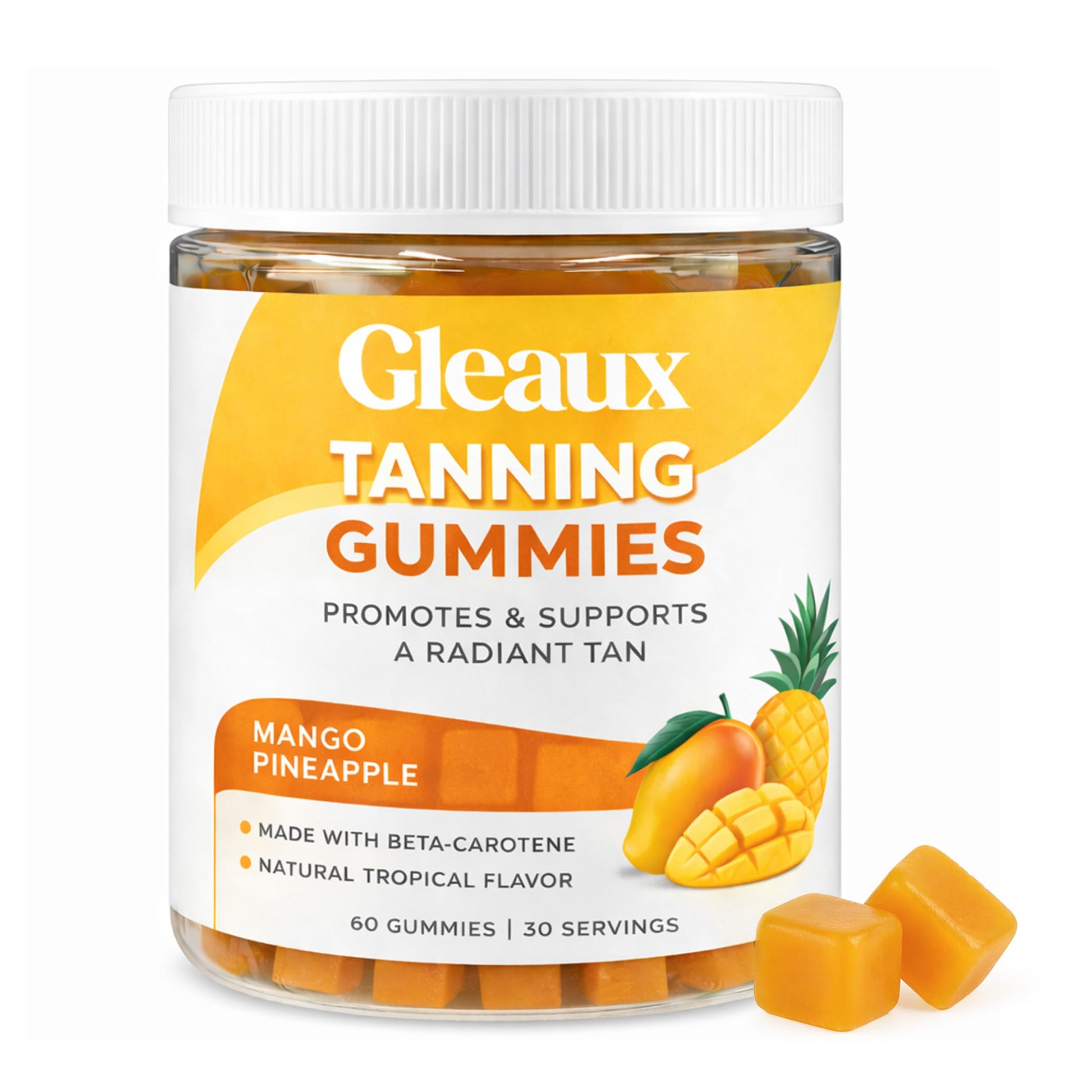 DXWXH Gleaux Tanning Gummies, Tanning Gummies for Women, Sunless Radiance Support with Beta Carotene, Astaxanthin & Lycopene, for Skin Health & Complexion Support, Mango Pineapple Flavor, 60 Gummies DXWXH uk supplements