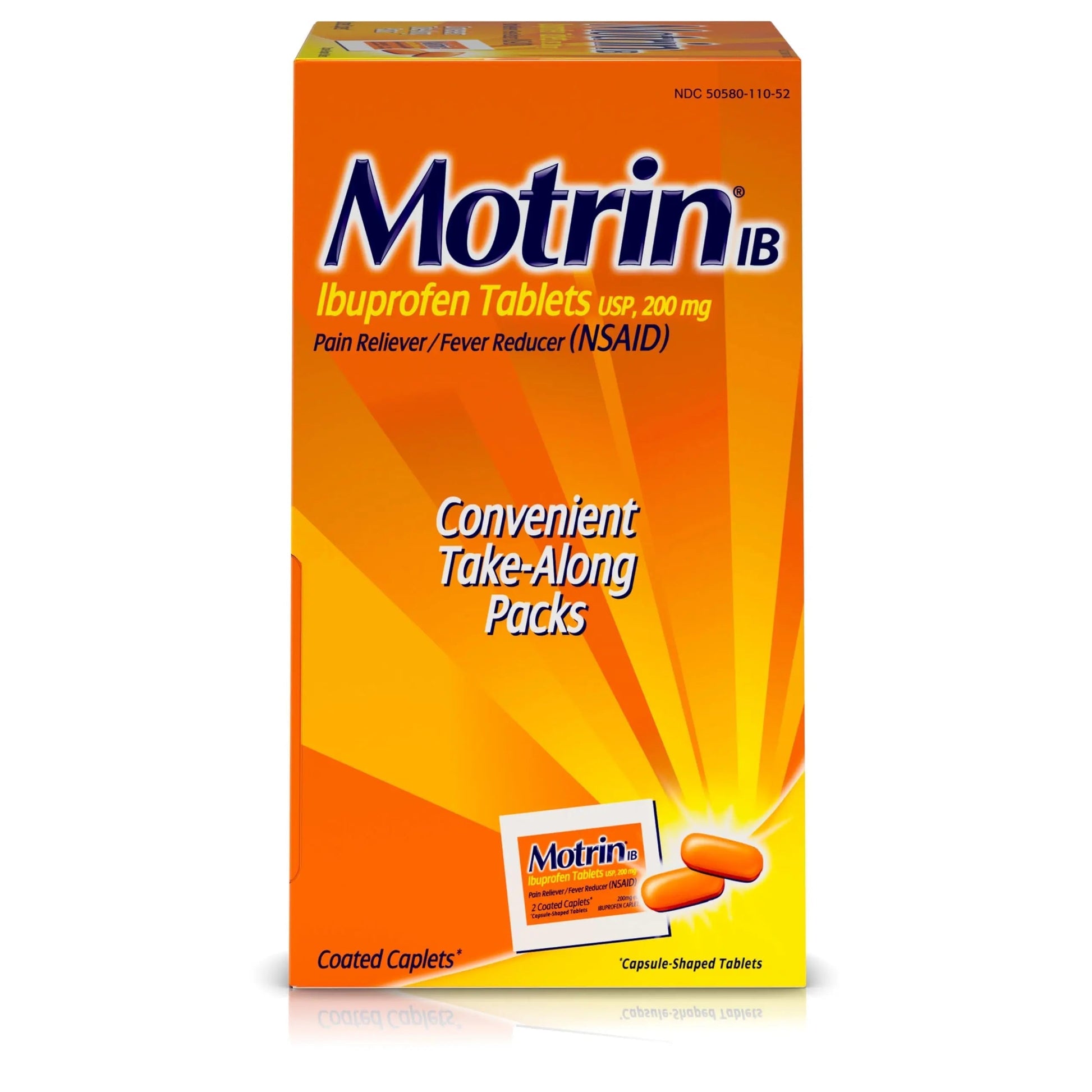 Motrin IB, Ibuprofen 200mg Tablets, NSAID Pain & Fever Reliever for Headache, Backache, Muscular Aches, Arthritis Pain Reliever, 50 Travel Packets of 2, 100 ct Motrin uk supplements
