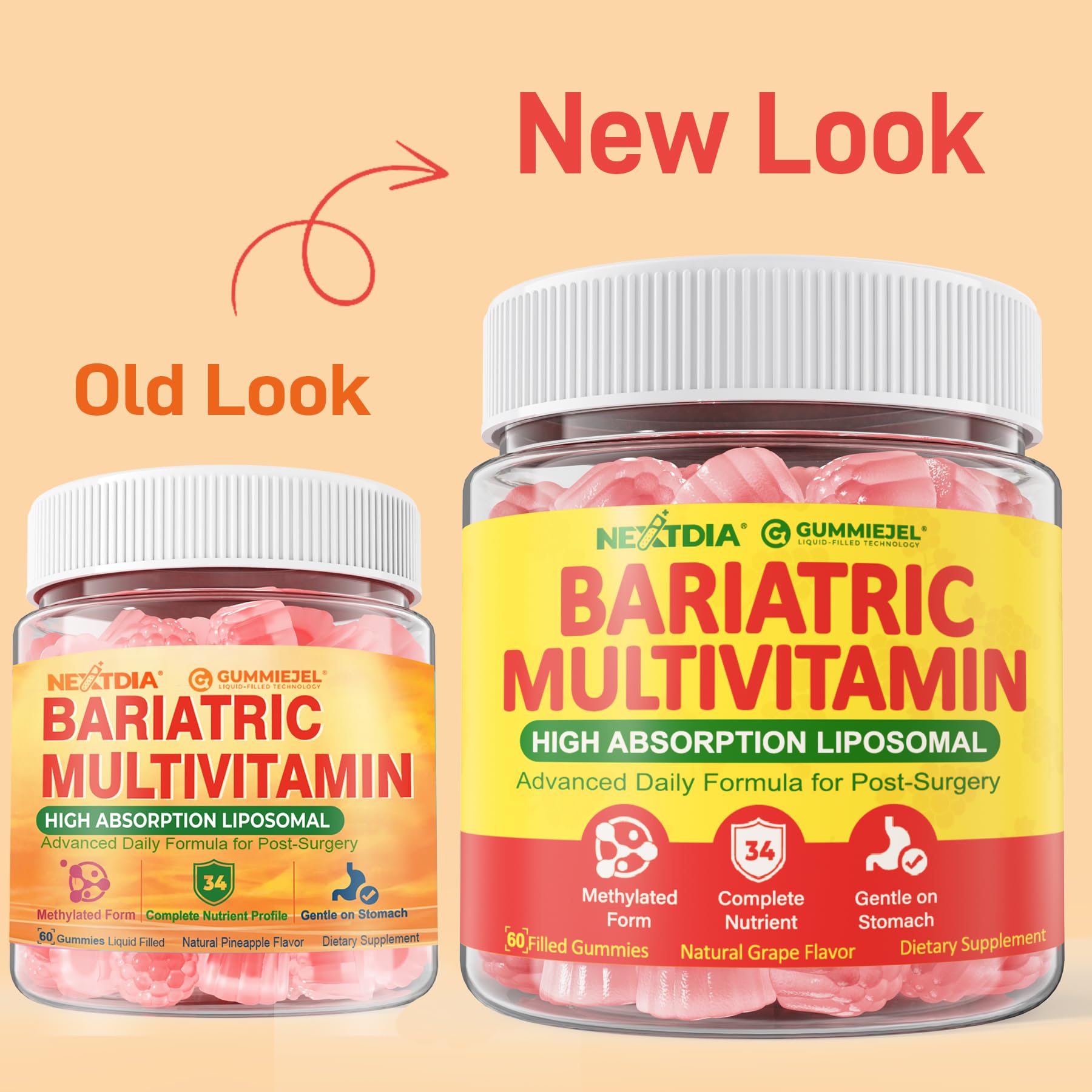 Liposomal Methylated Bariatric Multivitamin Gummies with Iron for Women & Men, High Absorption Multivitamin w/CoQ 10, Probiotic, Digestive Enzymes Support Gastric Bypass & Sleeve Recover, Energy,1Pack Nextdia uk supplements