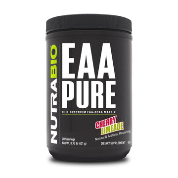NutraBio – EAA Pure – 9 Amino Acids – Muscle Repair and Recovery, 30 Servings, Cherry Limeade – Pre or Post Workout – All Day Recovery NutraBio uk supplements