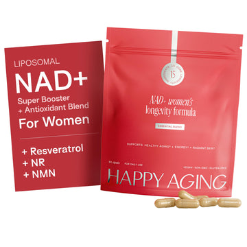 Happy Aging Essential Longevity Formula, NAD+ Super Booster with NR, NMNH & Liposomal β-NAD+, Organic Antioxidant Superfruit Blend for Cellular Energy, Skin Hydration & Daily Vitality, 30 Capsules Happy Aging uk supplements