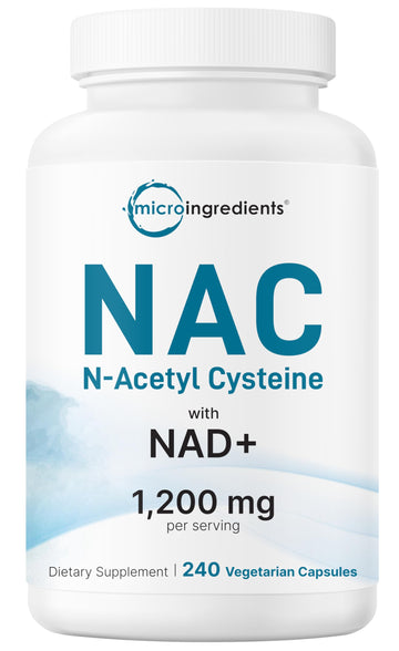 Micro Ingredients NAC with NAD+, 240 Vegetarian Capsules | 1,200 mg Per Serving | 2-in-1 N-Acetyl-L-Cysteine with Nicotinamide Adenine Dinucleotide Micro Ingredients uk supplements