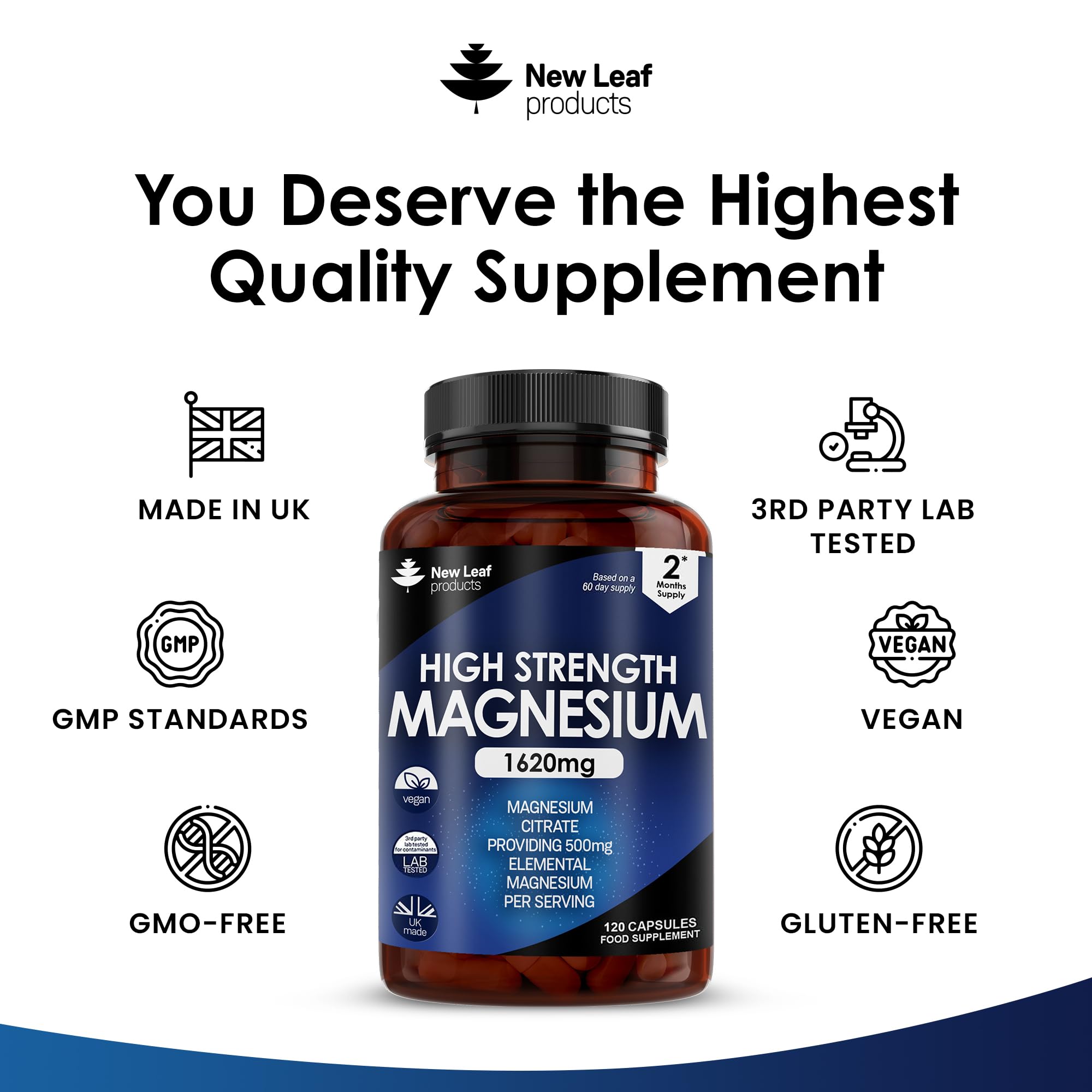 Magnesium Supplements 1620mg - Super Strength - Magnesium Citrate Capsules NEW LEAF PRODUCTS uk supplements