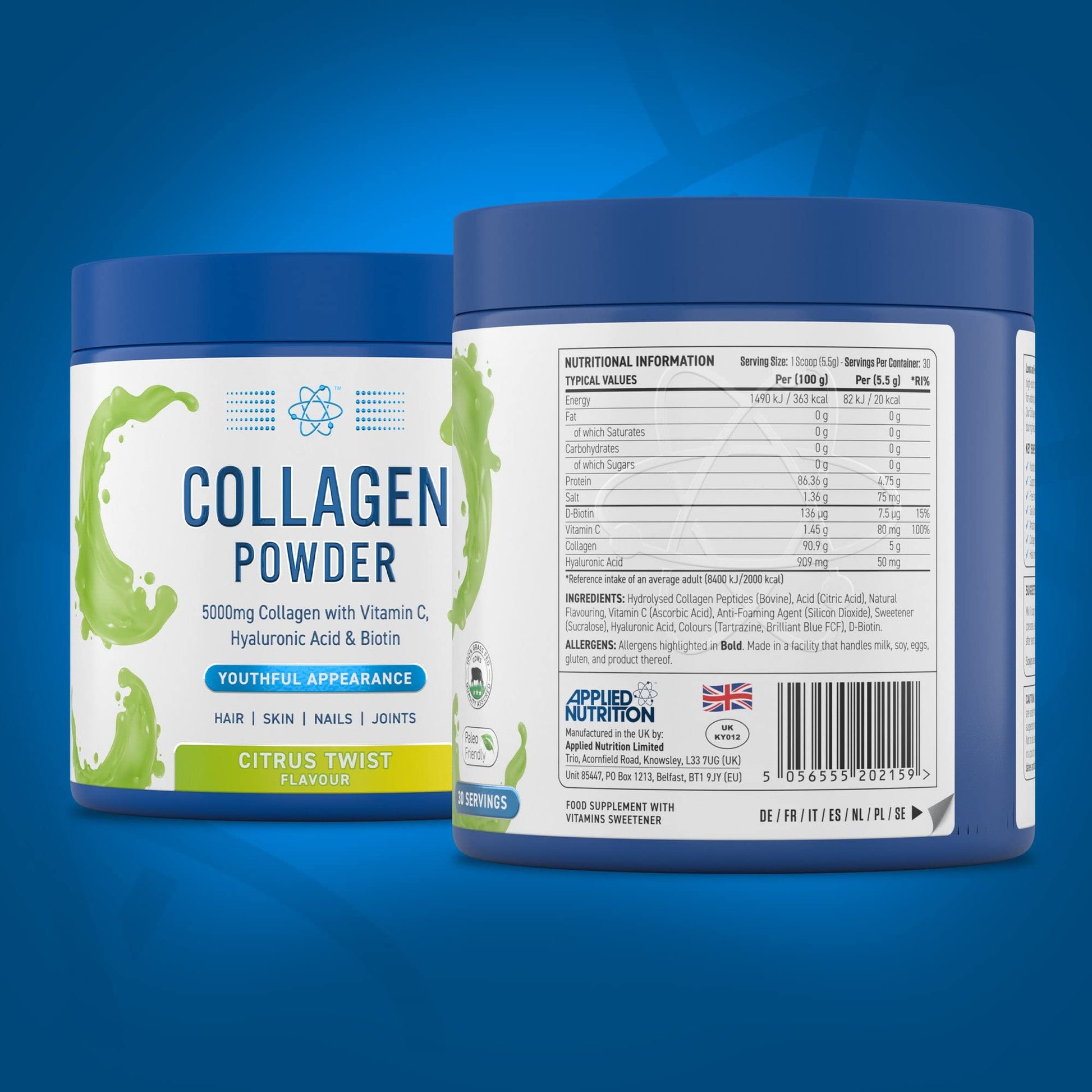Applied Nutrition Collagen Powder - Citrus Twist Flavour - 5000mg Hydrolysed Bovine Flavoured Applied Nutrition uk supplements