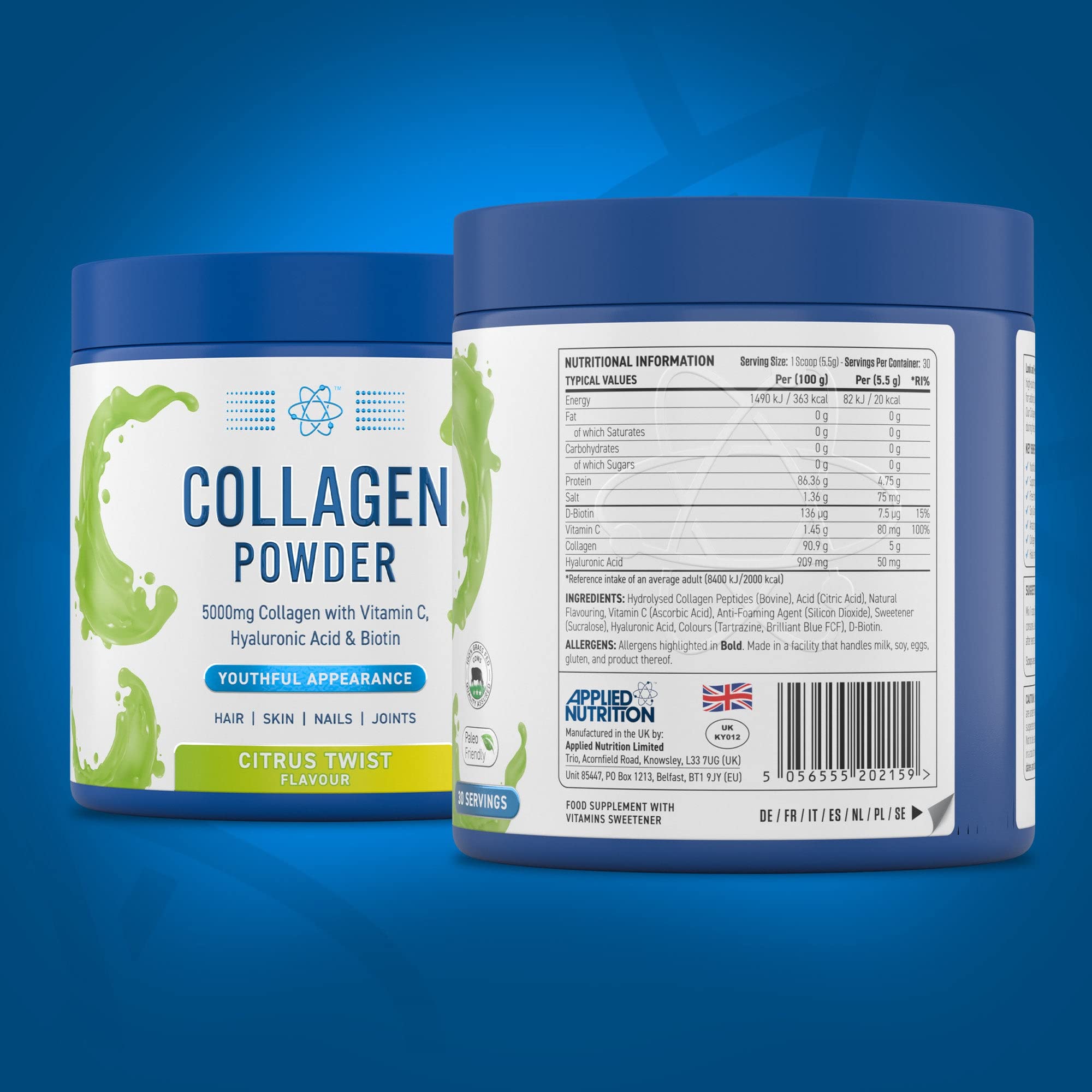 Applied Nutrition Collagen Powder - Citrus Twist Flavour - 5000mg Hydrolysed Bovine Flavoured Applied Nutrition uk supplements