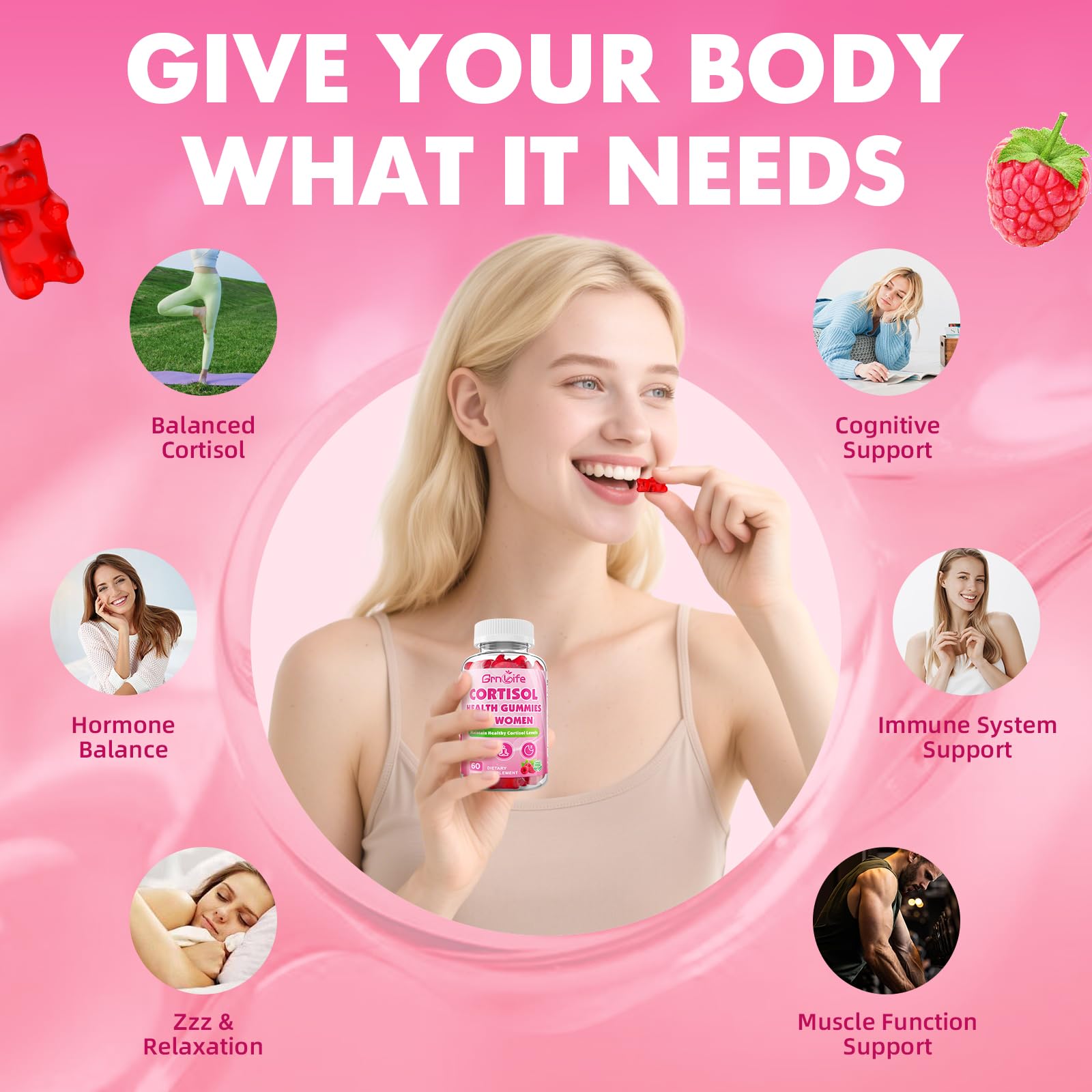 Cortisol Gummies for Women, Cortisol Supplements Gummies with Magnesium Ashwagandha Rhodiola Rosea and L-theanine Complex for Relaxation and Focus, Zzz Support, Raspberry Flavor, 60 Count GrnLife uk supplements