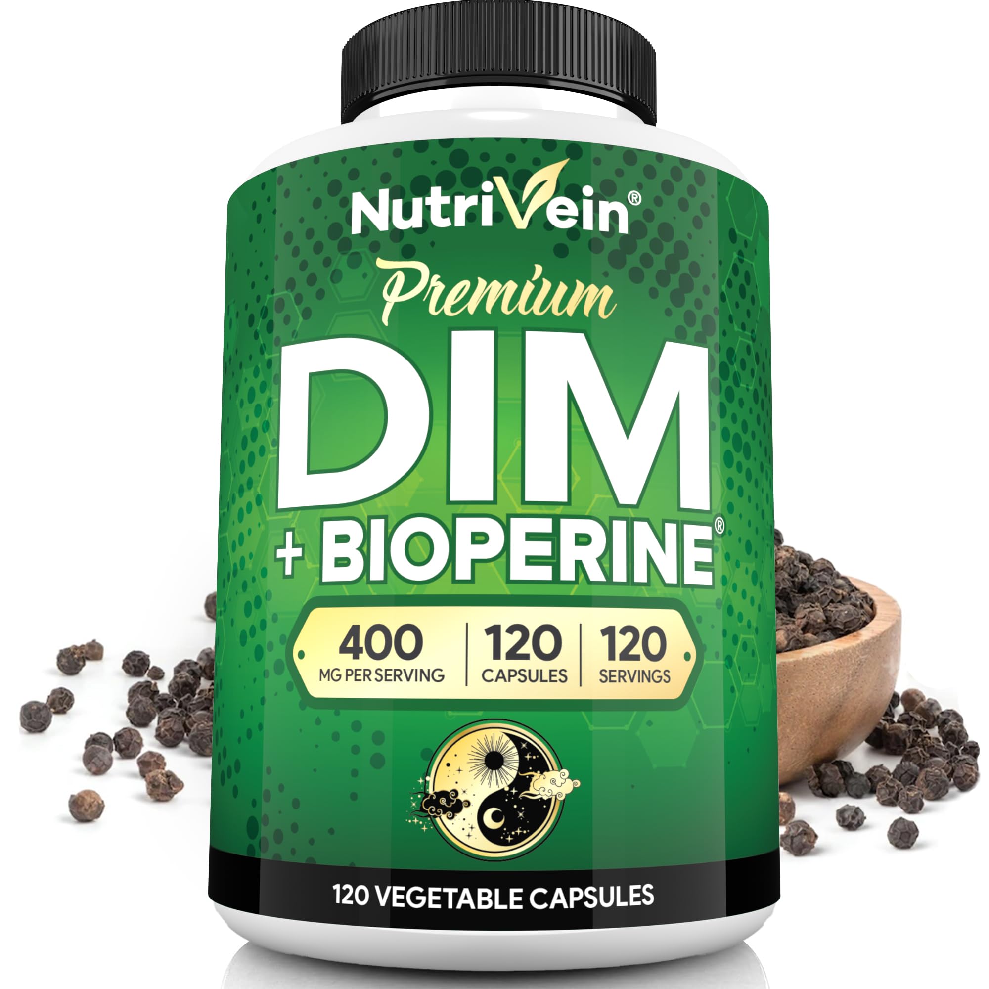 Nutrivein Premium DIM Supplement 400 mg Daily - 120 Servings (120 Capsules): Diindolylmethane for Women and Men - Plus Bioperine - Estrogen Supplement - Menopause and Middle Age Support Nutrivein uk supplements