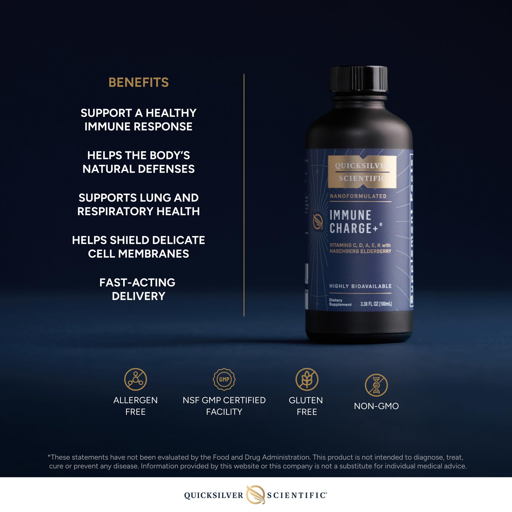 Quicksilver Scientific Immune Charge+ - Elderberry with 10,000 IU Vitamin D3, 25,000 Vitamin A, C, E, K1 & K2 for Immune Health & Lung Support (100ml) Quicksilver Scientific uk supplements
