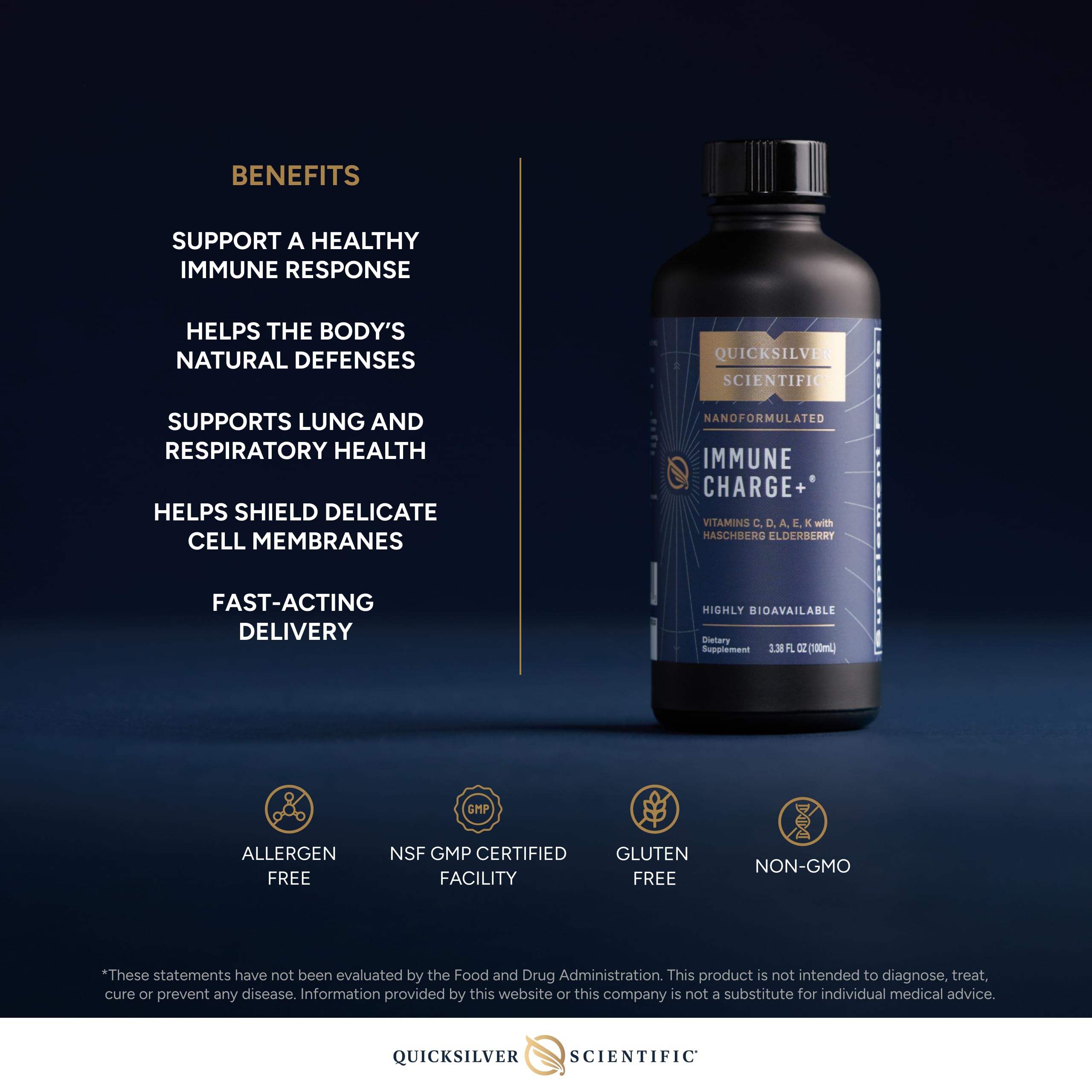 Quicksilver Scientific Immune Charge+ - Elderberry with 10,000 IU Vitamin D3, 25,000 Vitamin A, C, E, K1 & K2 for Immune Health & Lung Support (100ml) Quicksilver Scientific uk supplements
