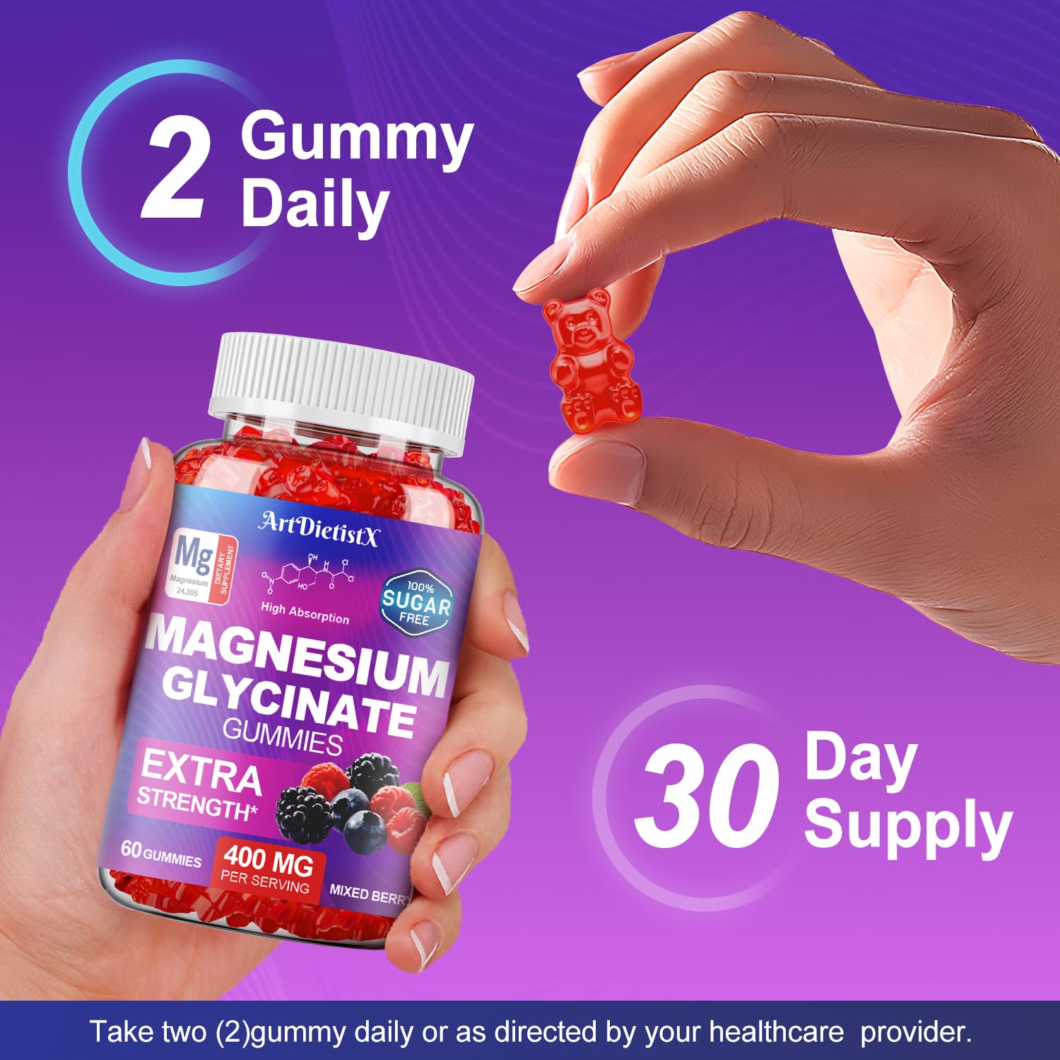 Magnesium Glycinate Gummies 400mg, Sugar Free Mаgnеsium Gummiеs for Adults with Magnesium Malate, Zinc, and Vitamin B6 for Sleep, Body Support and Relaxation, Non GMO, 60 Count-Multi-Flavor ArtDietistX uk supplements