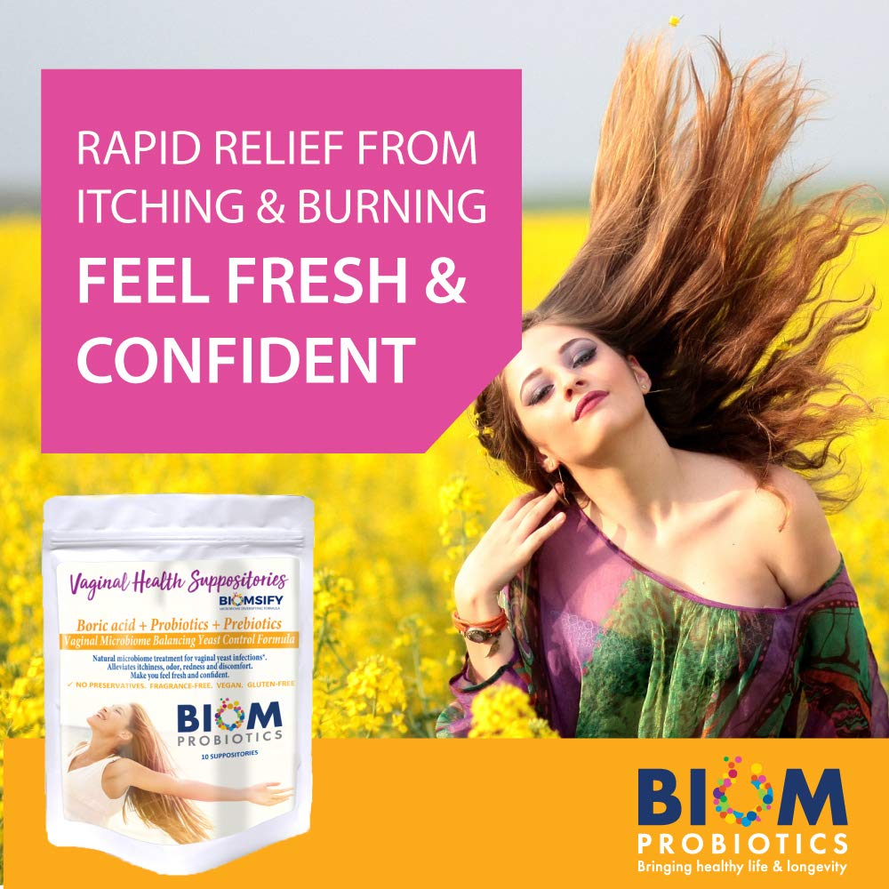 Biom Probiotics Prebiotics Boric acid Suppositories . Feminine Health Probiotic for Infections & pH Essentials VEGAN,PARABEN-FREE (10) Biom Probiotics uk supplements
