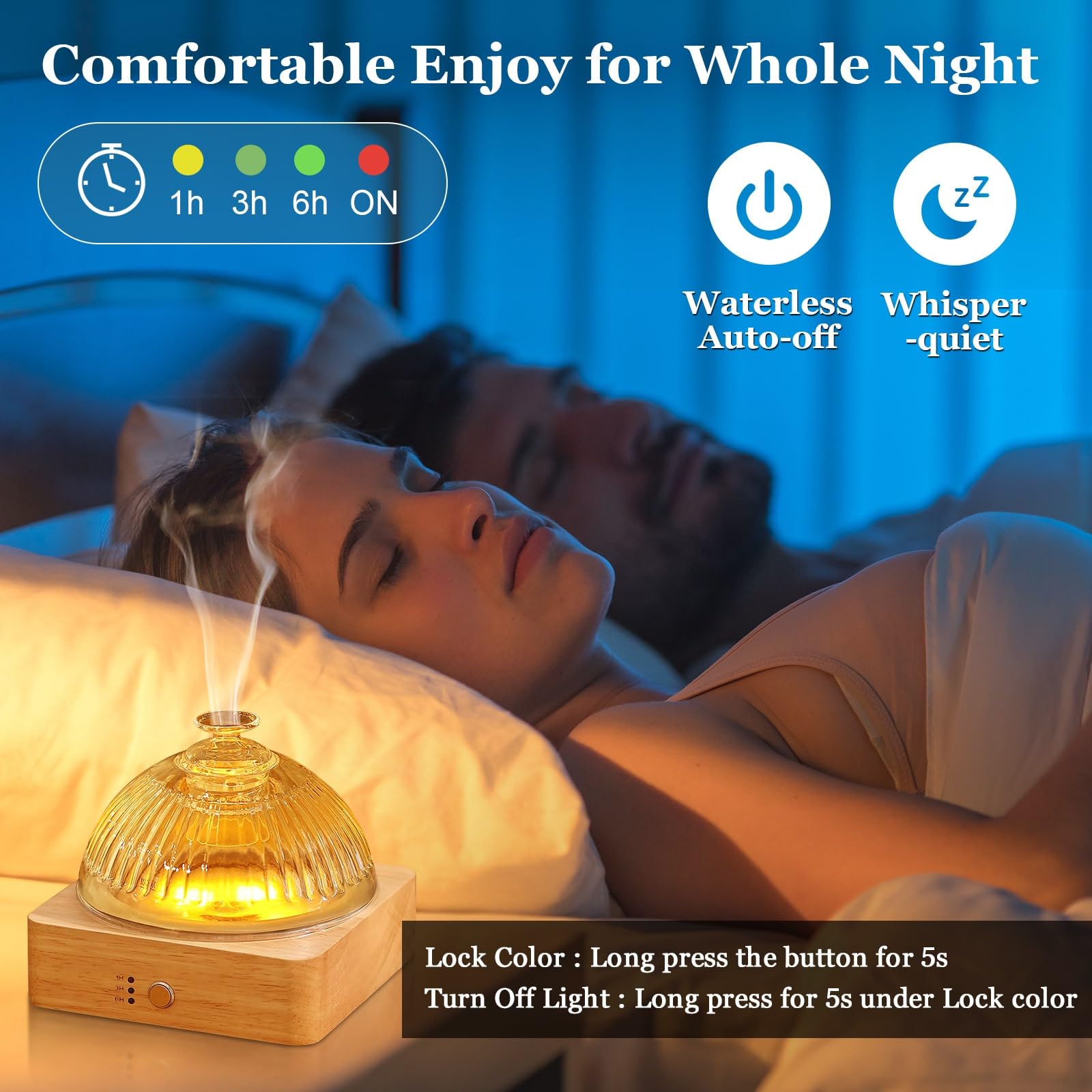 Lecdura Glass Essential Oil Diffuser with Glass Reservoir & Wood Base - Plastic Free, 200ml Lock Lecdura uk supplements