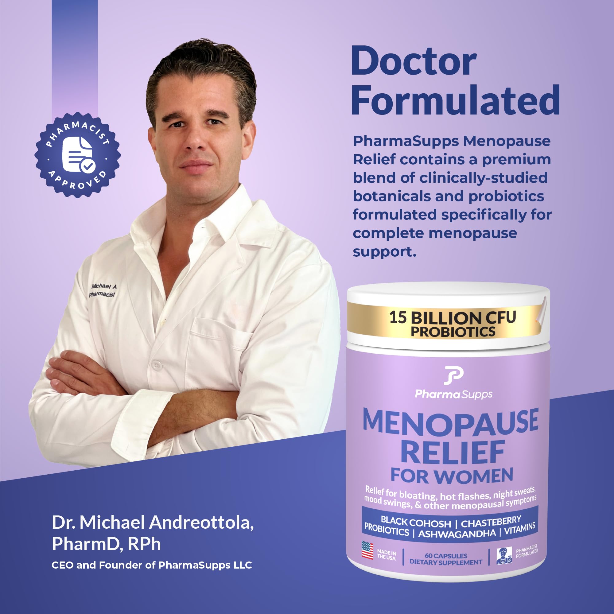 Natural Menopause Supplements for Women - Perimenopause Supplements for Hormonal Balance, Bloating & Mood Swings | Hot Flashes Menopause Relief w/Probiotics & Prebiotics, Black Cohosh & Chasteberry PharmaSupps uk supplements